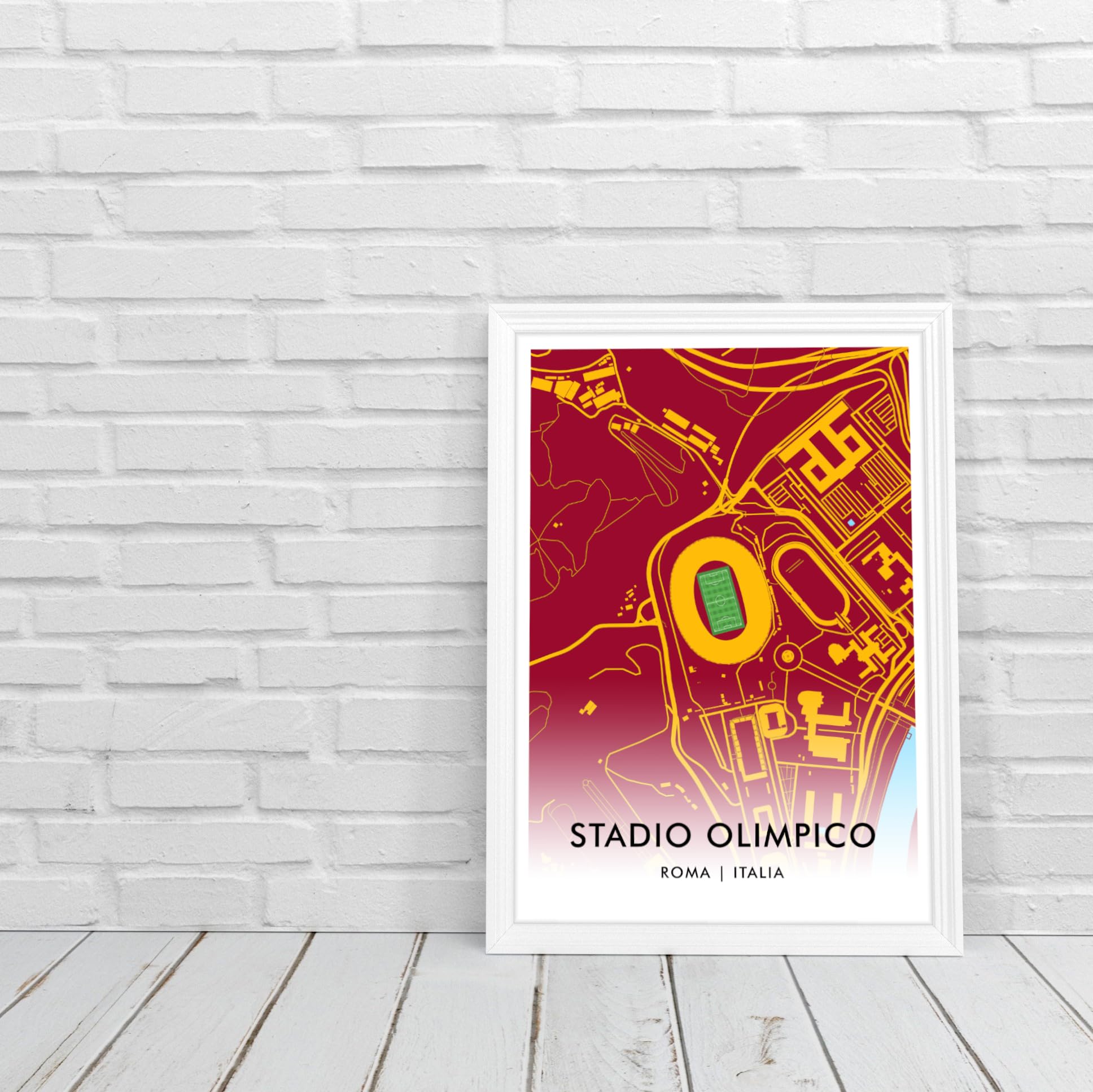 GroundDesigns A.S. ROMA Football Gift STADIO OLIMPICO Roma Italia 90 Stadio Art Map A3 Stampa
