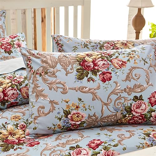Miniatura 4 de ABREEZE Juego de funda de edredón floral vintage, 100% algodón egipcio, juego de ropa de cama con estampado de peonía, juego de funda de edredón