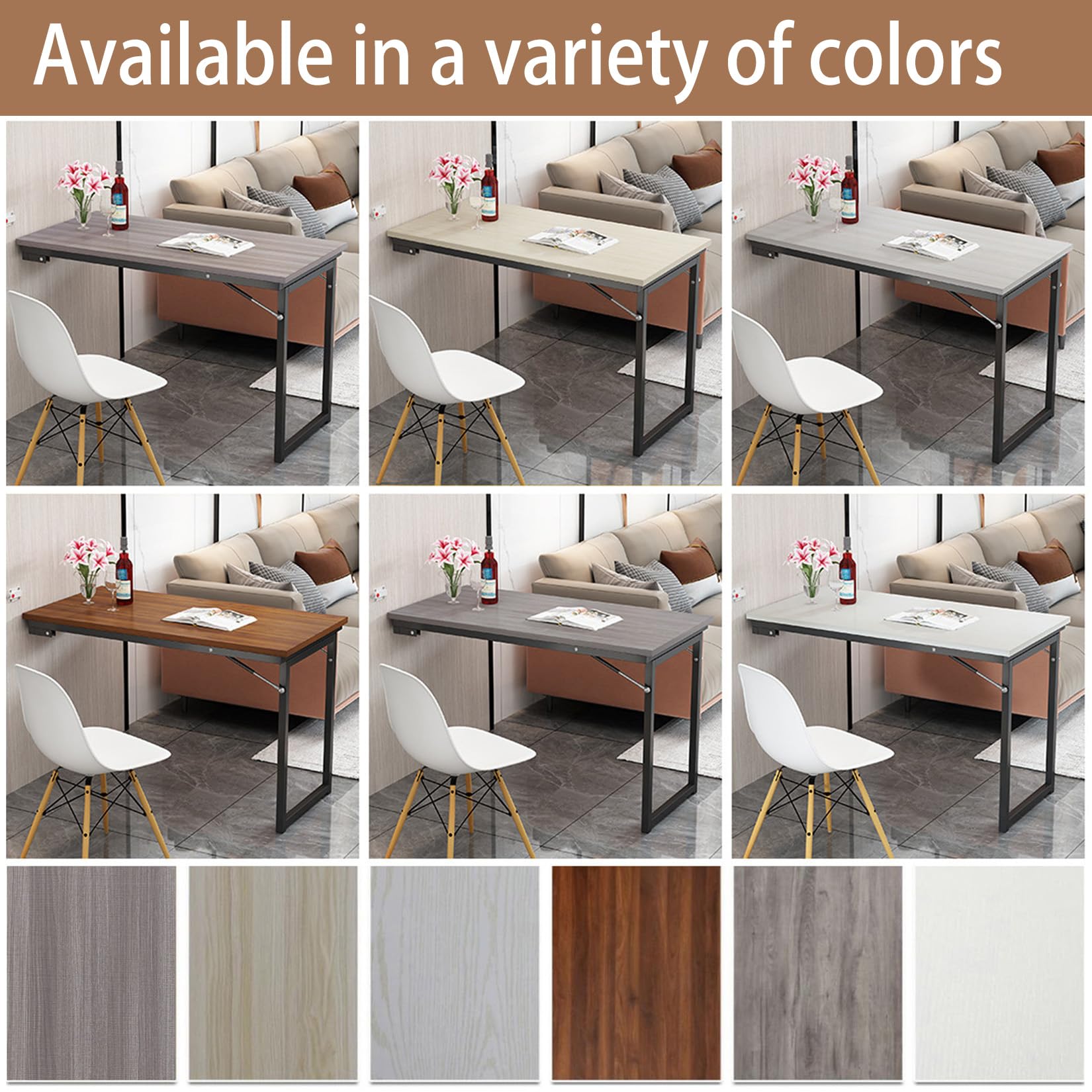 Table de salle à manger pliante murale en bois peu encombrante pour les petits espaces, idéale pour cuisine, salle à manger, chambre à coucher (90 x 60 x 75 cm) – Table escamotable polyvalente