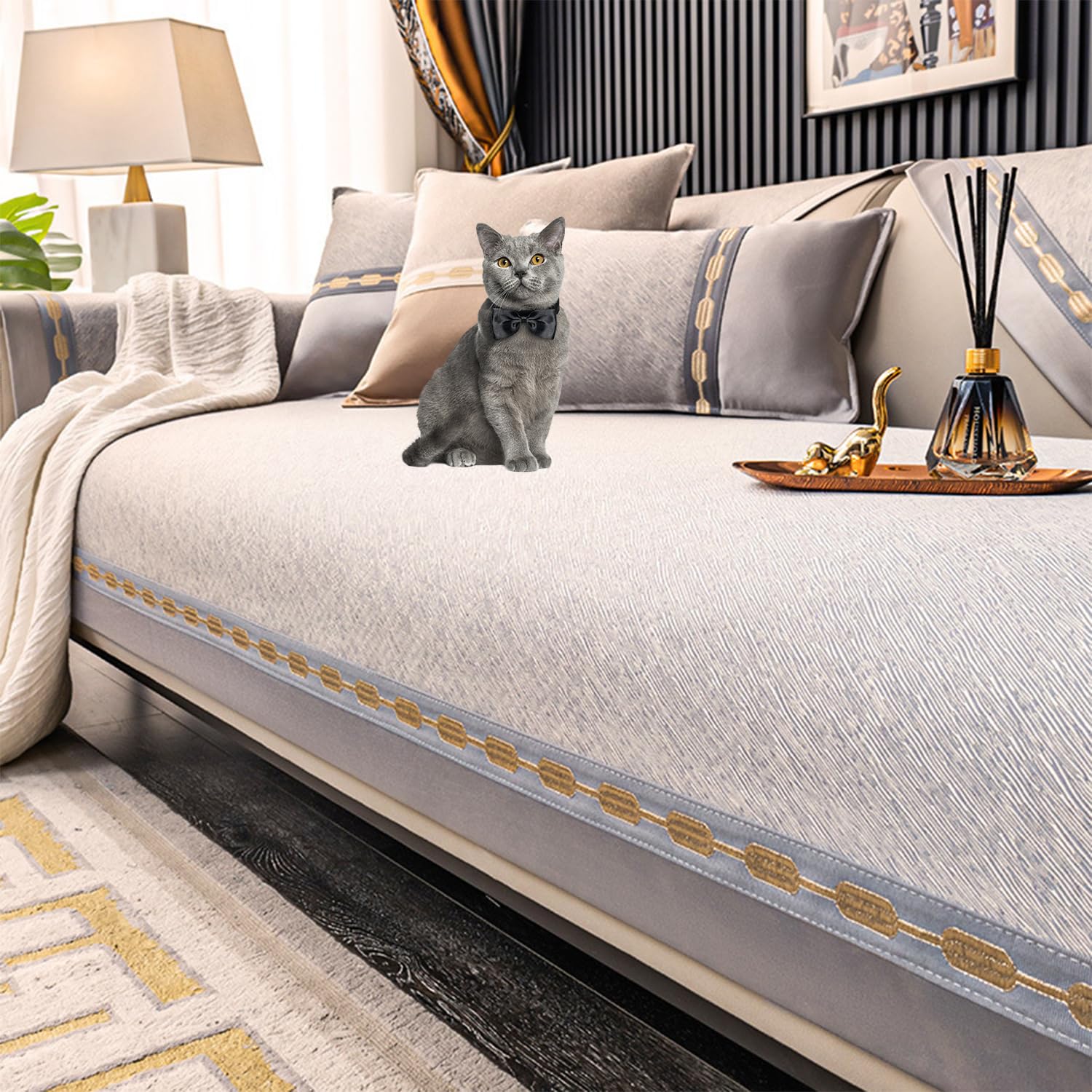 Housse de canapé antidérapante en chenille lavable et durable