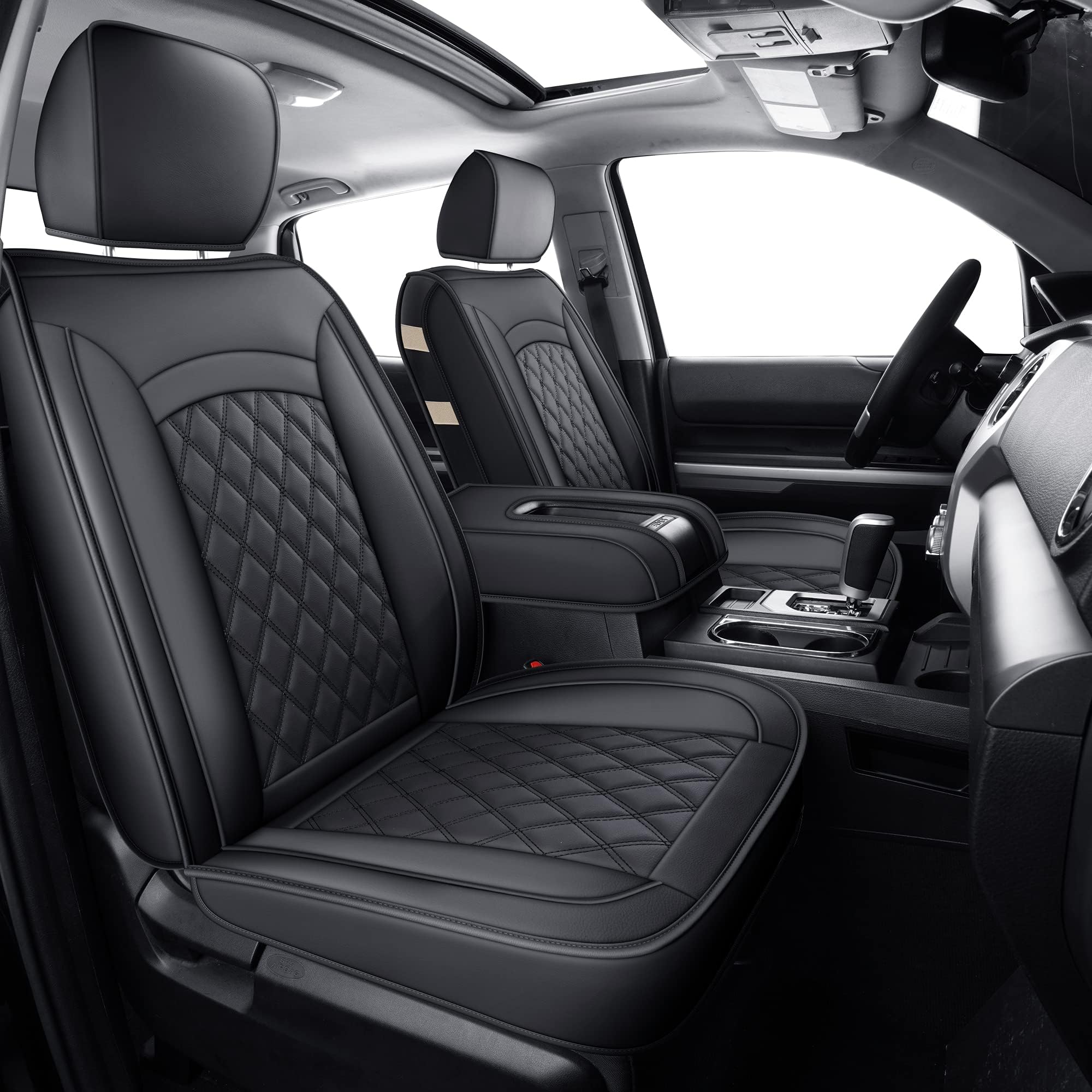 LUCKYMAN CLUB Tundra Seat Covers with Faux Leather fit for 2014-2021 Crew Cab/Crewmax/Double Cab (Black)