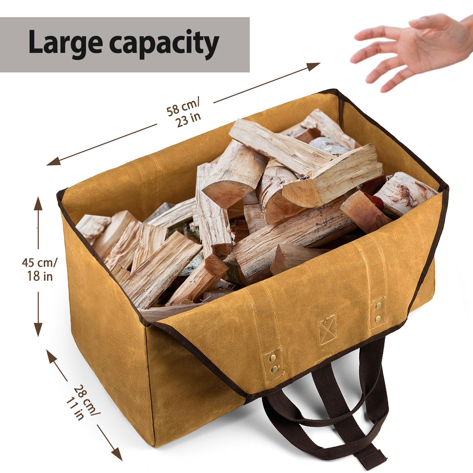 BONTHEE Extra Großer Kaminholzträger Holzkorb Brennholztasche Tragetasche aus Segeltuch mit 2 Griffe - Erdgelb