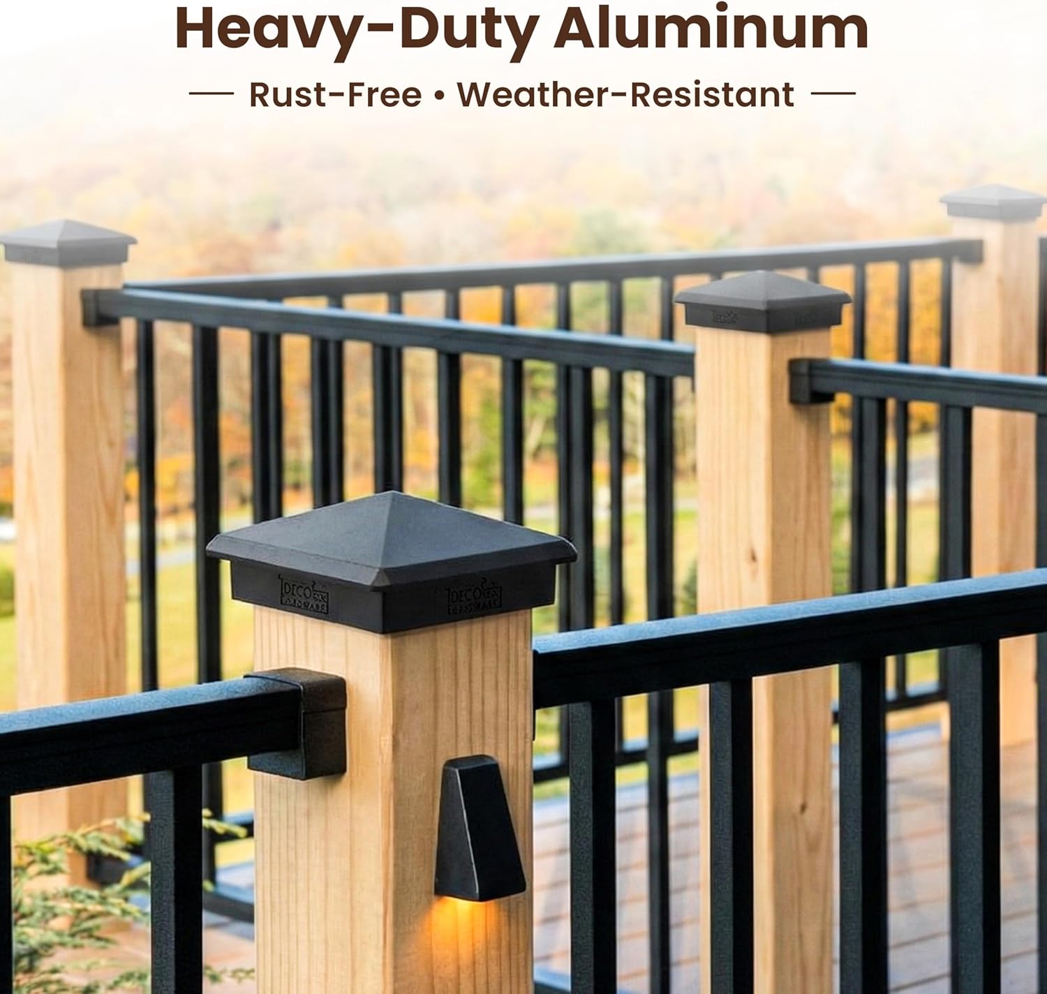 3.5" x 3.5" Aluminum Pyramid Post Cap for True 3.5" x 3.5" Wood Posts – Heavy-Duty, Weather-Resistant, Black Outdoor Deck & Fence Post Cap (4 Pack)