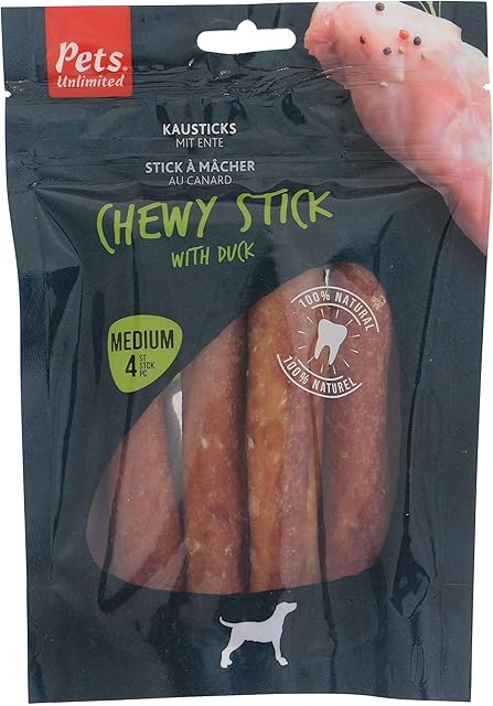 Pets Unlimited Chewy Sticks with Duck Medium, 4pc transparent