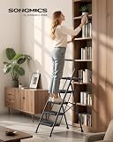 SONGMICS Drabina Składana, Stalowa, Nośność 150 kg, 161 x 45,5 x 7,5 cm | Drabina Domowa z Antypoślizgowymi Stopniami, C