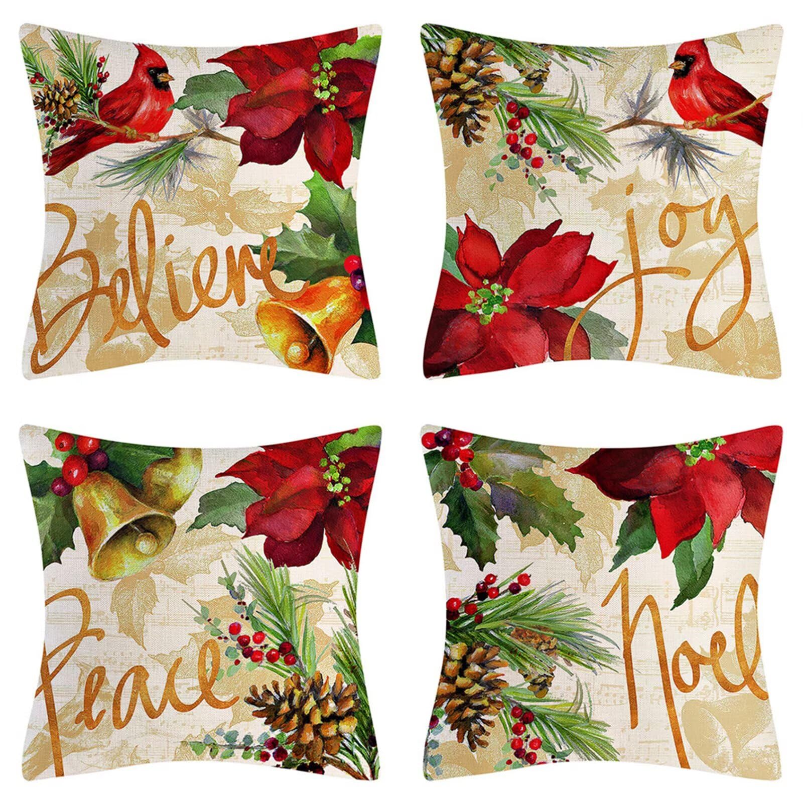 Rosso Cuscino per Divano 60x60 cm Set di 4 Federe Cuscini Divano Natale Copricuscini Impermeabili da Esterno Quadrate Lino Copricuscini con Cerniera Nascosta per Soggiorno Esterno Giardino Decor R-372