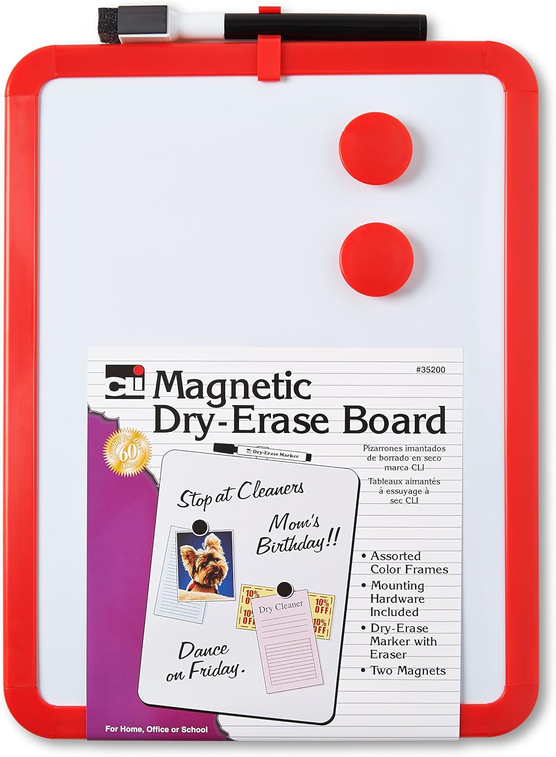 Charles Leonard Magnetic Dry Erase Boards - 8.5 x 11" Mini Whiteboards for Home, Office - Pack of 4 Personal White Board Sets Each Include Marker/Eraser & 2 Magnets - Assorted Colors (35204)