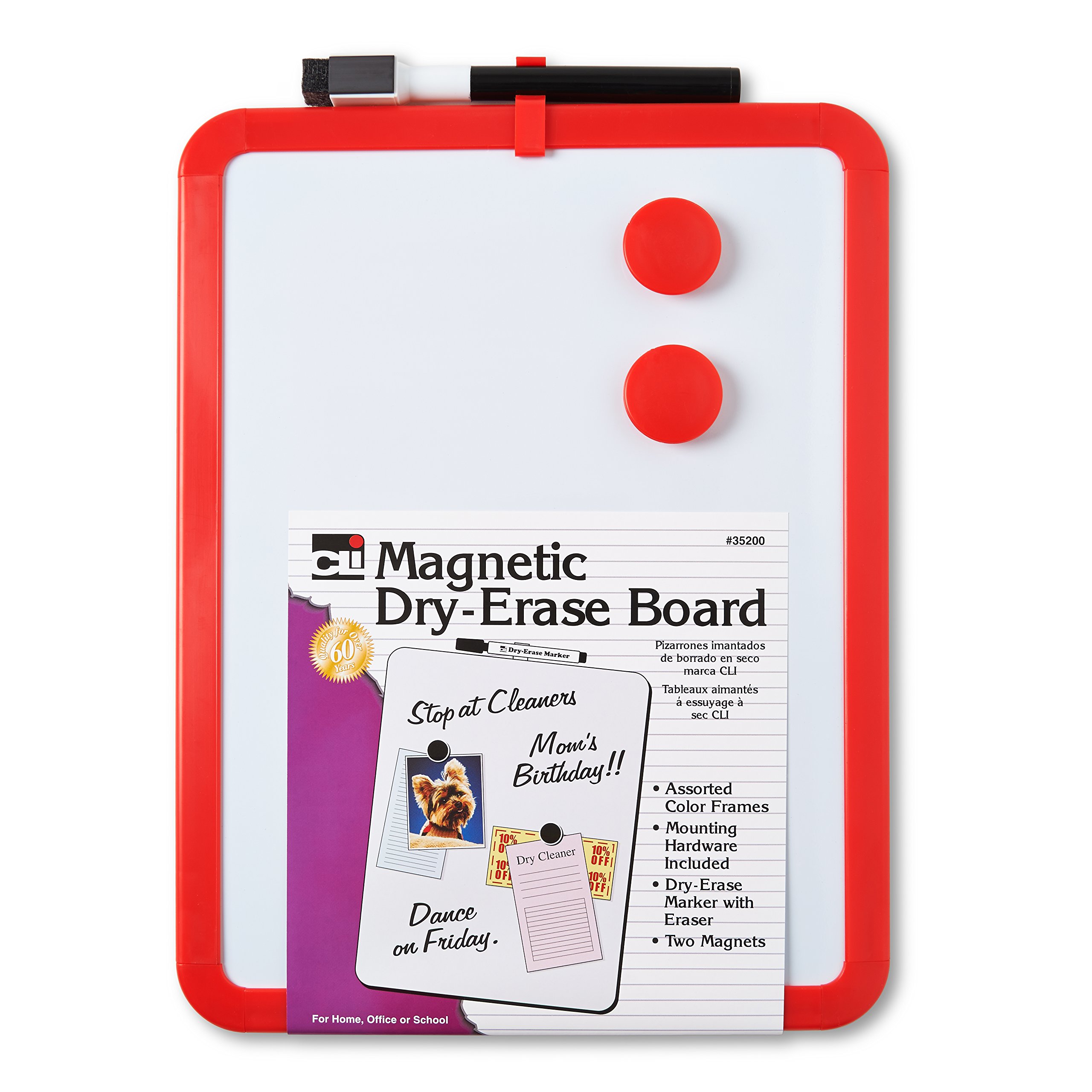 Magnetic Dry Erase Boards, 8.5" x 11" White Surface, Assorted Frames, Pack of 4