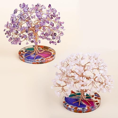 Miniatura 8 de ZenBless Árbol de piedras de cristal curativas de 7 chakras alambre de hoja de cuarzo rosa envuelto en base de ágata natural escritorio de oficina