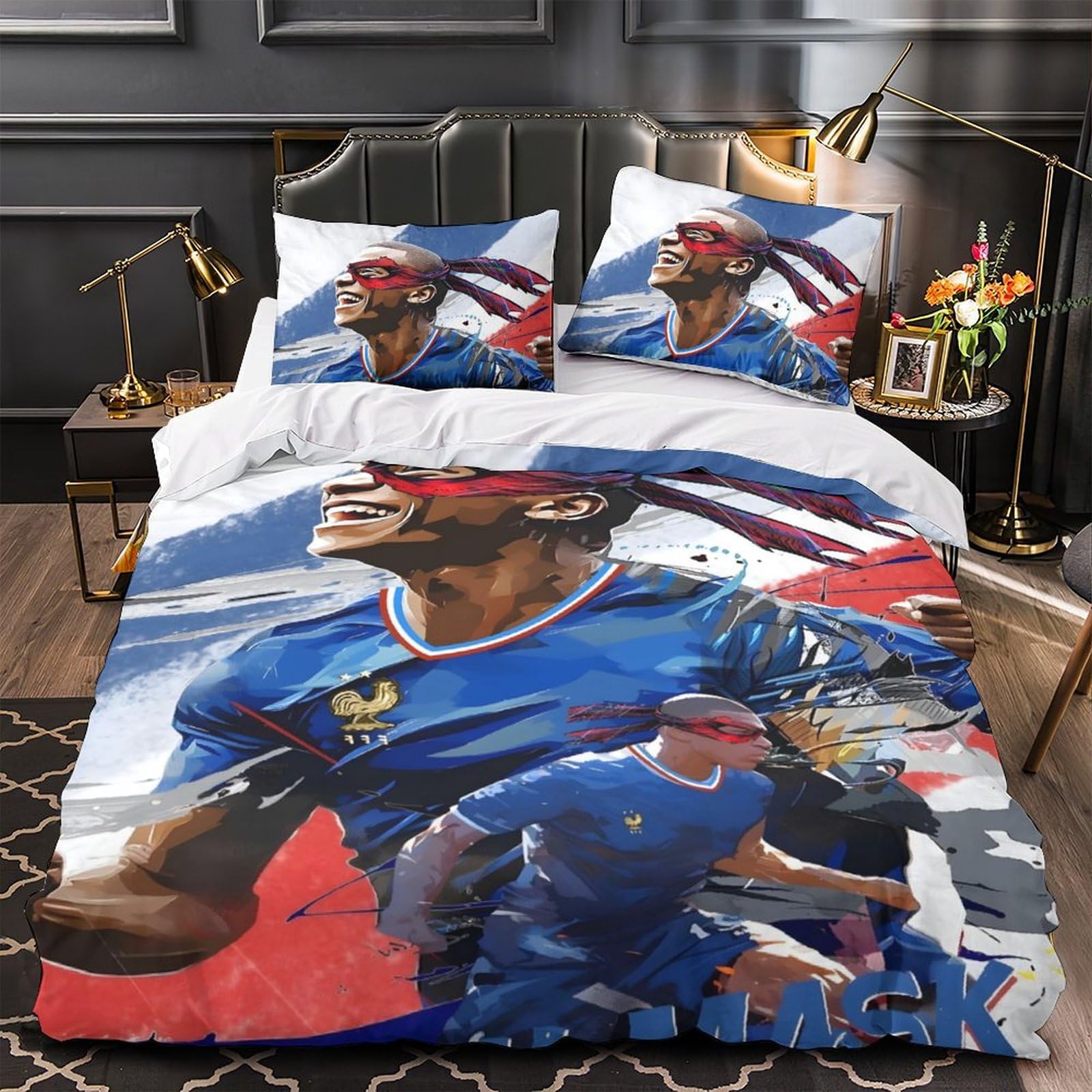 Mbappe for Boys Girls Duvet Cover 3D Printed Football Comforter Covers Quilt Cover with Zipper Closure Soft Microfiber Bedding Set with Pillow Cases 3 Pieces Super King（260x220cm）