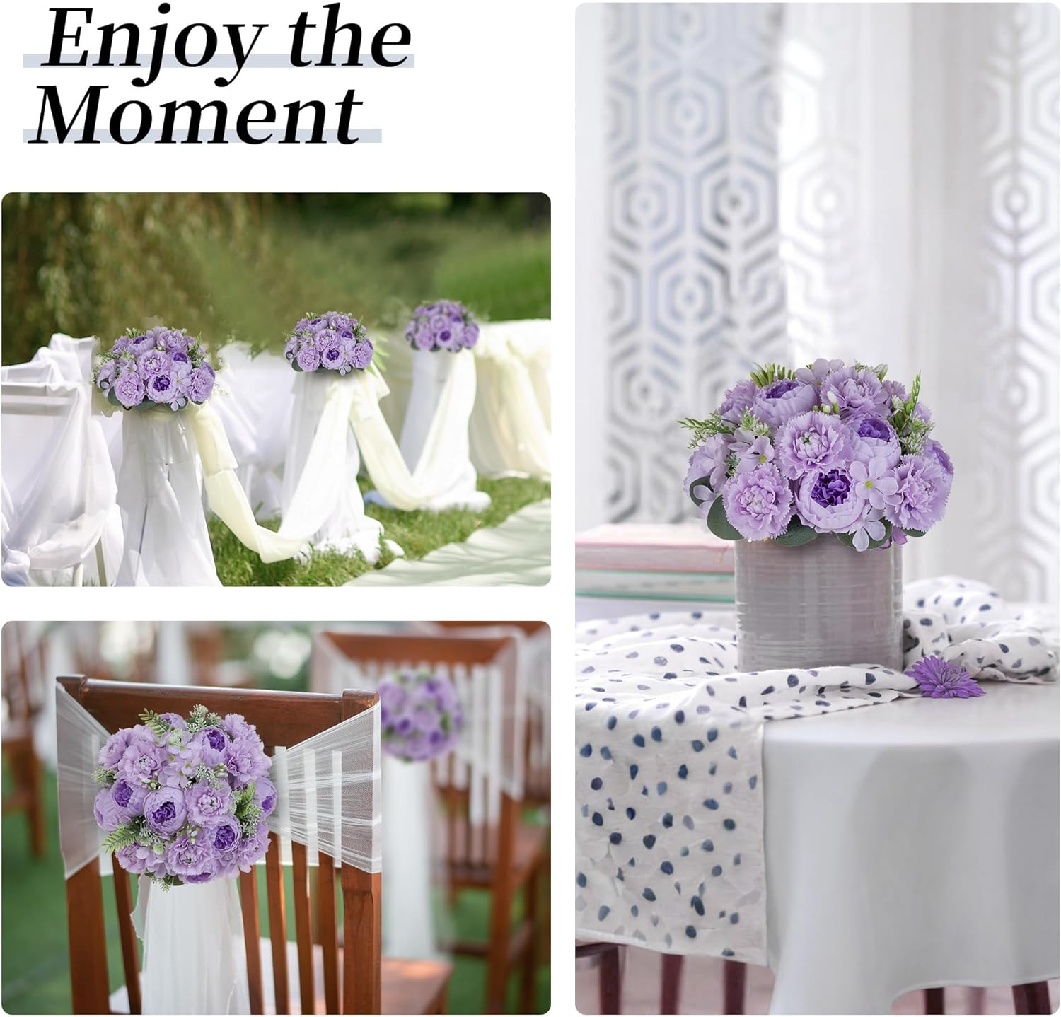 BLOSMON Peony Flower Balls Centerpieces: 2pc 9.5 Inch Lilac Fake Peony Floral Arrangement Bouquet Wedding Dinning Table Decoration Easy Use Artificial Silk Kissing Ball Home Party Decor - Image 8