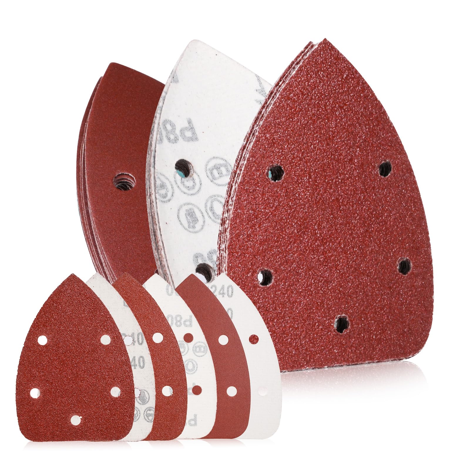 Sarakshop 30Pcs Mouse Detail Sander Sandpaper, Premium 40 80 240 Grits Sanding Paper Assorted Sanding Pads, 5-Hole Hook-and-Loop Replacement Pads for