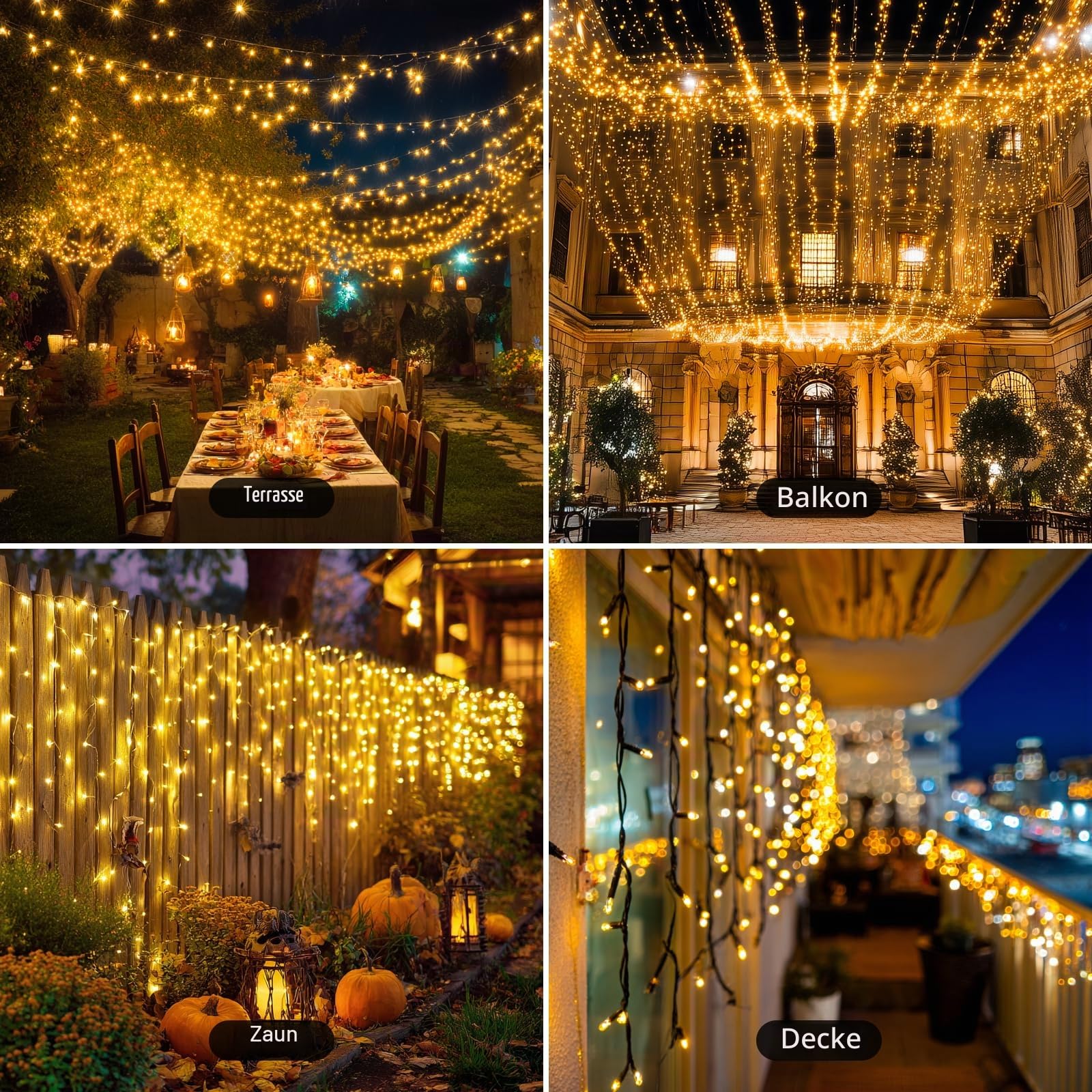 Lichterkette Außen, 60m 530LED Lichterkette Weihnachtsbaum mit Fernbedienung Stecker Timer, 8 Modi Wasserdicht Weihnachtsbeleuchtung für Innen Outdoor Party Garten Hochzeit, Warmweiß