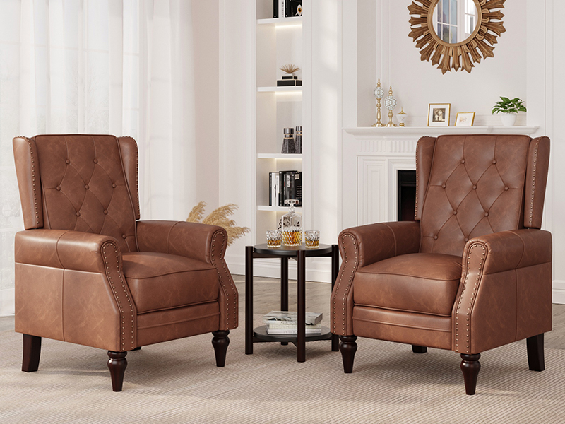 YITAHOME Wingback Recliner Chair, Push-Back Recliner, High Back Faux Leather Lounge Chair For Living Room, Brown