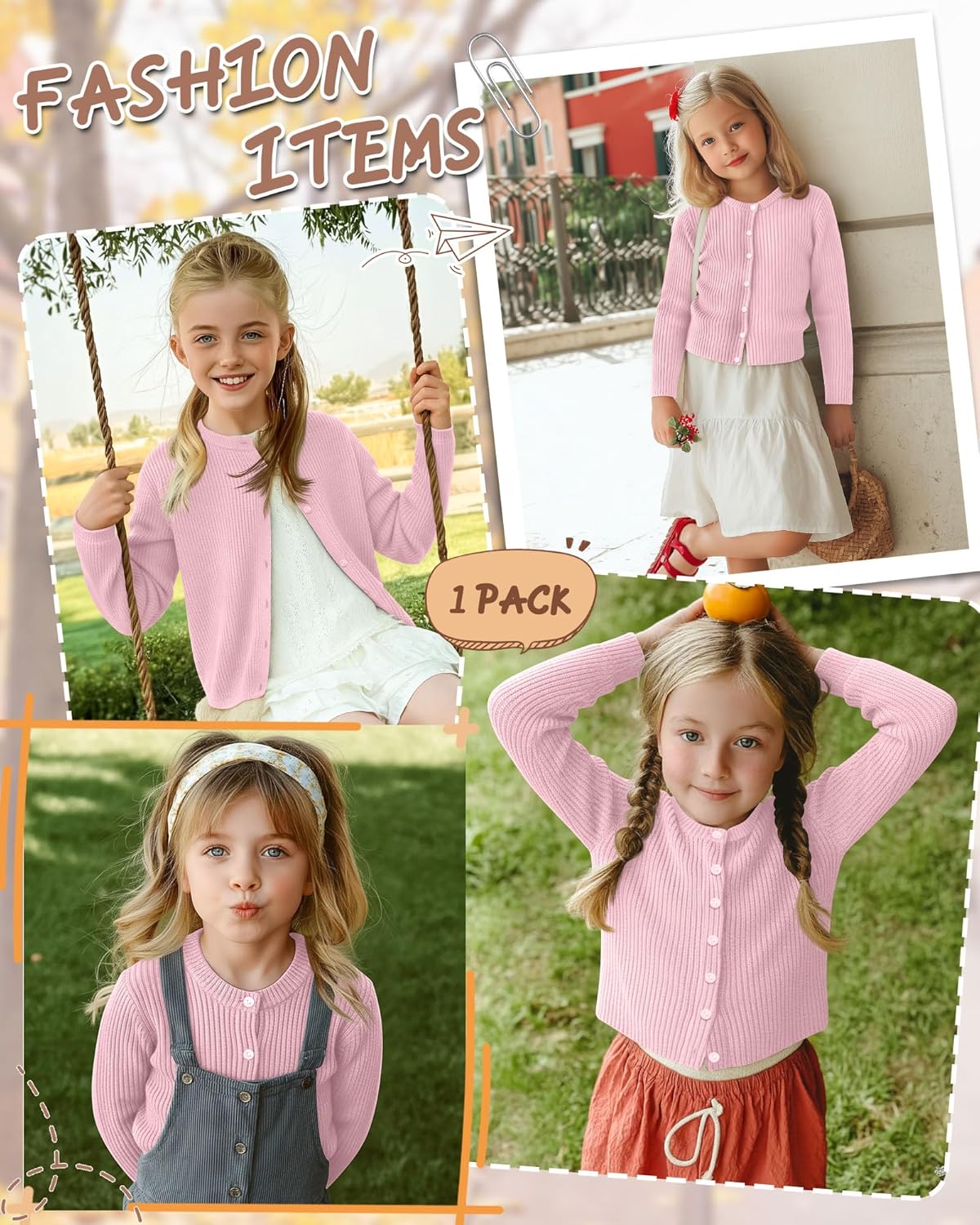 Girls' Uniforms Cardigan Long Sleeve Ribbed Knit Crew Neck Shirt Button Down School Kids Student Outerwear Top - Image 2
