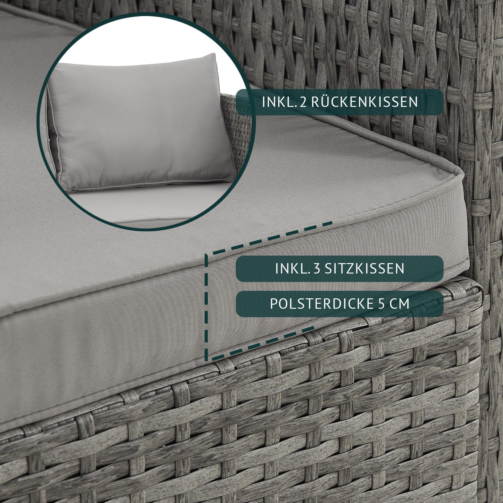 SVITA ATHINA 2in1 Sitzgruppe Outdoor Rattanlounge Balkon Essgruppe Gartenmöbel Set Gartenlounge klein Balkonmöbel Polyrattan Grau