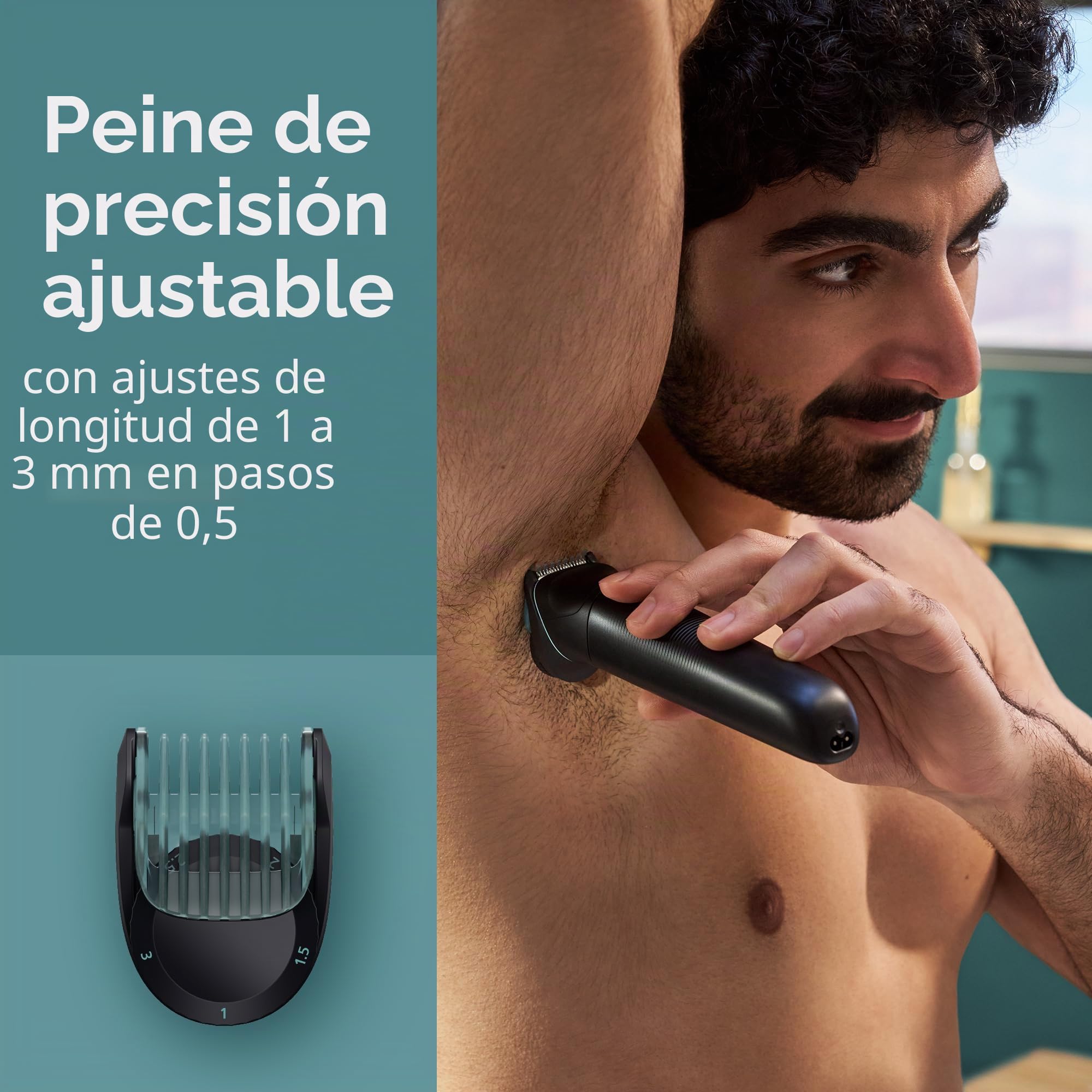 Philips BG5495/50 BG5495/50 - Cortadora de pelo íntima para hombres con doble 100% resistentes a la ducha, cabezales y recortadora y dos peines bidireccionales para el vello corporal