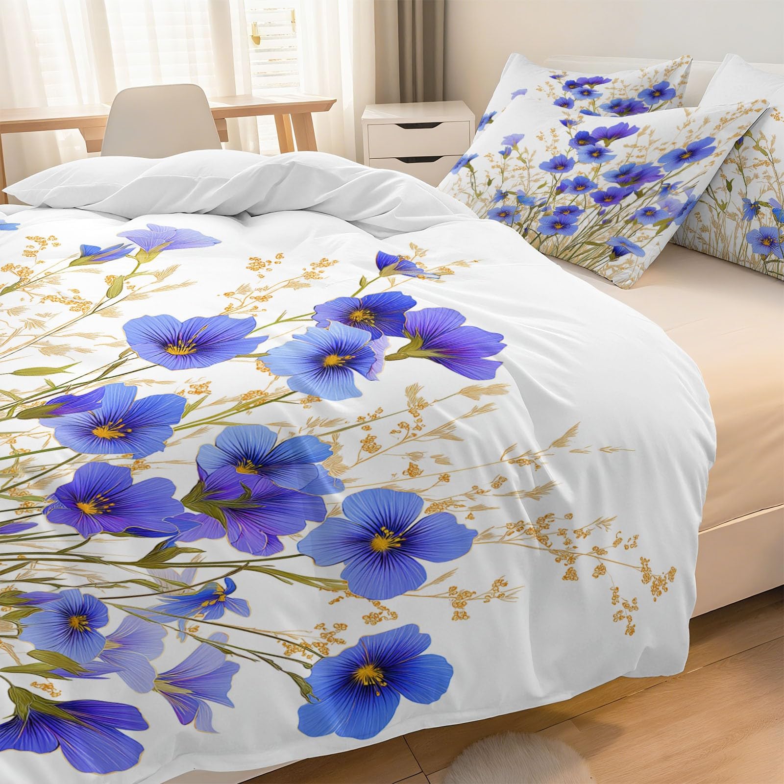 Generisch Miękka pościel 155 x 220 cm, 3-częściowy zestaw pościeli z 2 poszewkami na poduszkę 80 x 80 cm – elegancka pościel z motywem kwiatów, dla chłopców, dziewczynek, dzieci, dekoracja pokoju