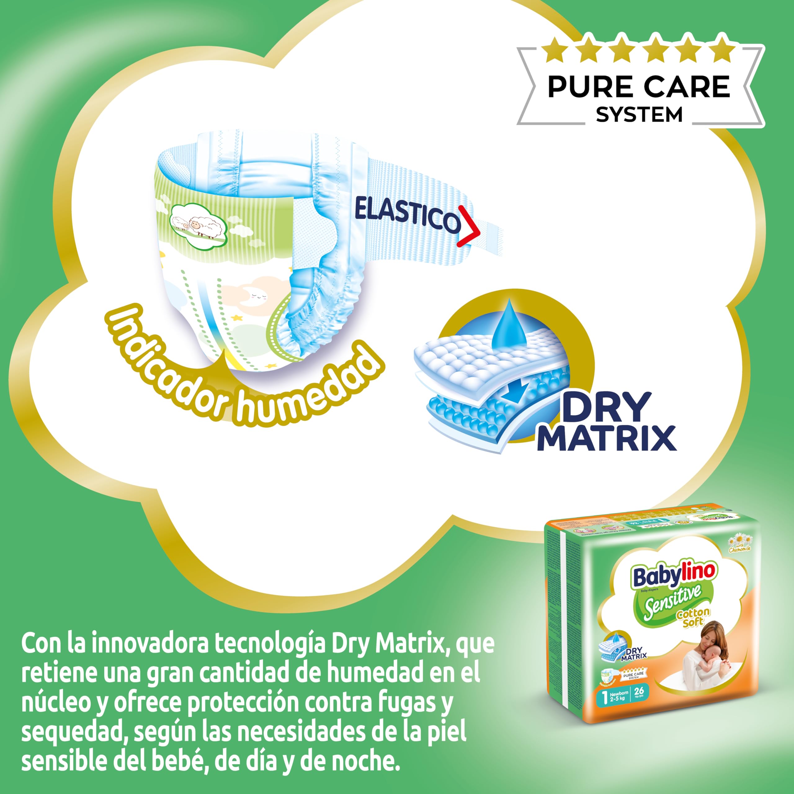 Babylino Sensitive Cotton Soft, Pañales Bebé Talla 1, Newborn (2-5 kg), 26 unidades — view 6