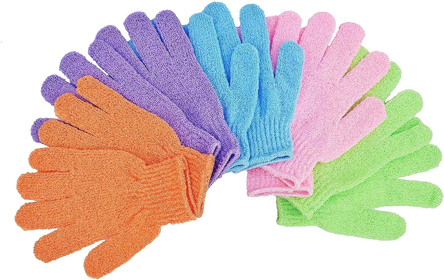 Deep Exfoliating Bath Gloves Mitt with Hanging Loop for Shower, Spa, Body Scrubs, Dead Skin Cell Remover Bathing Accessories (1 Pair) Mix Color