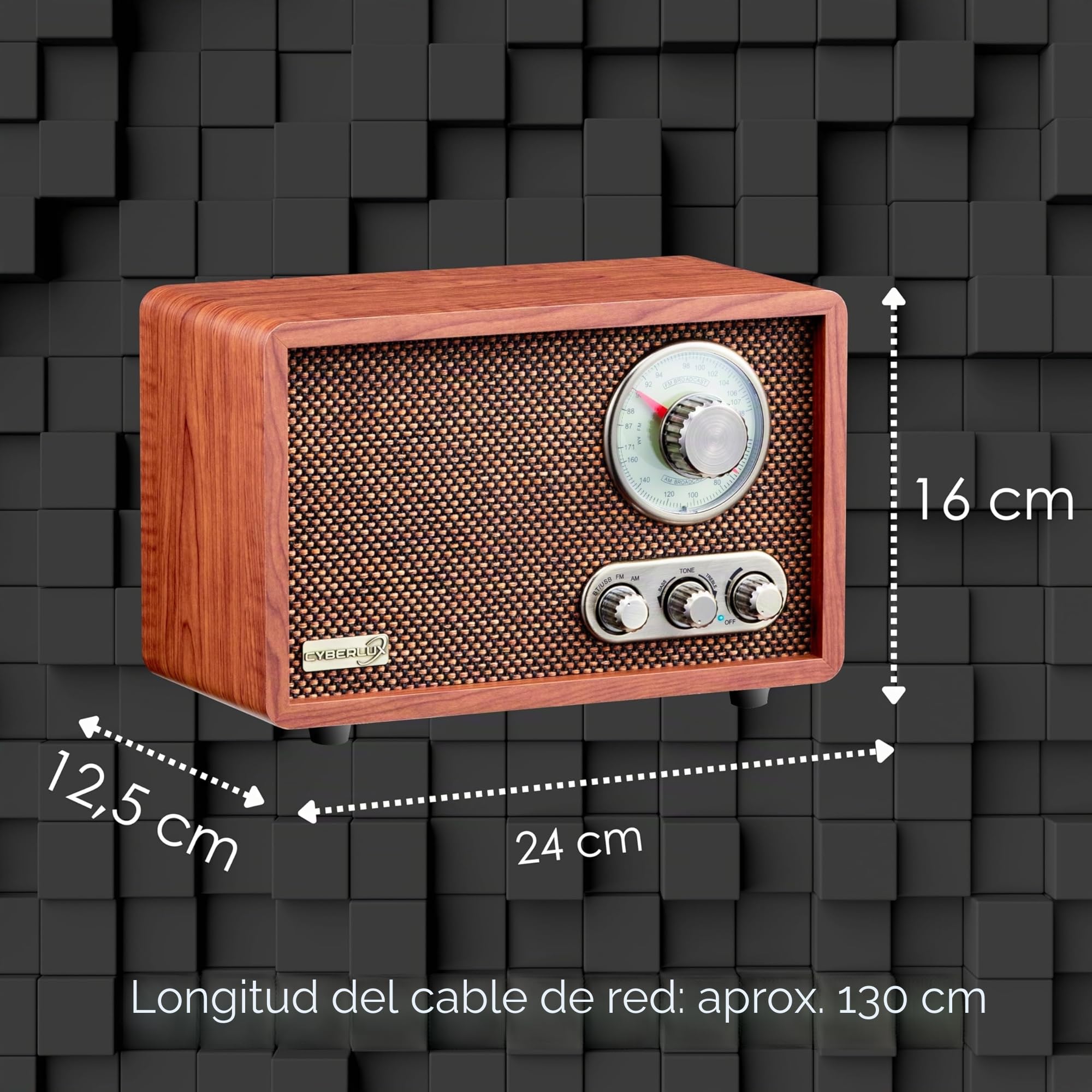 Nostalgie - Radio de madera con Bluetooth, USB, ranura para tarjetas SD, FM/AM, sistema de música retro, sistema estéreo, radio de cocina, radio nostálgica vintage