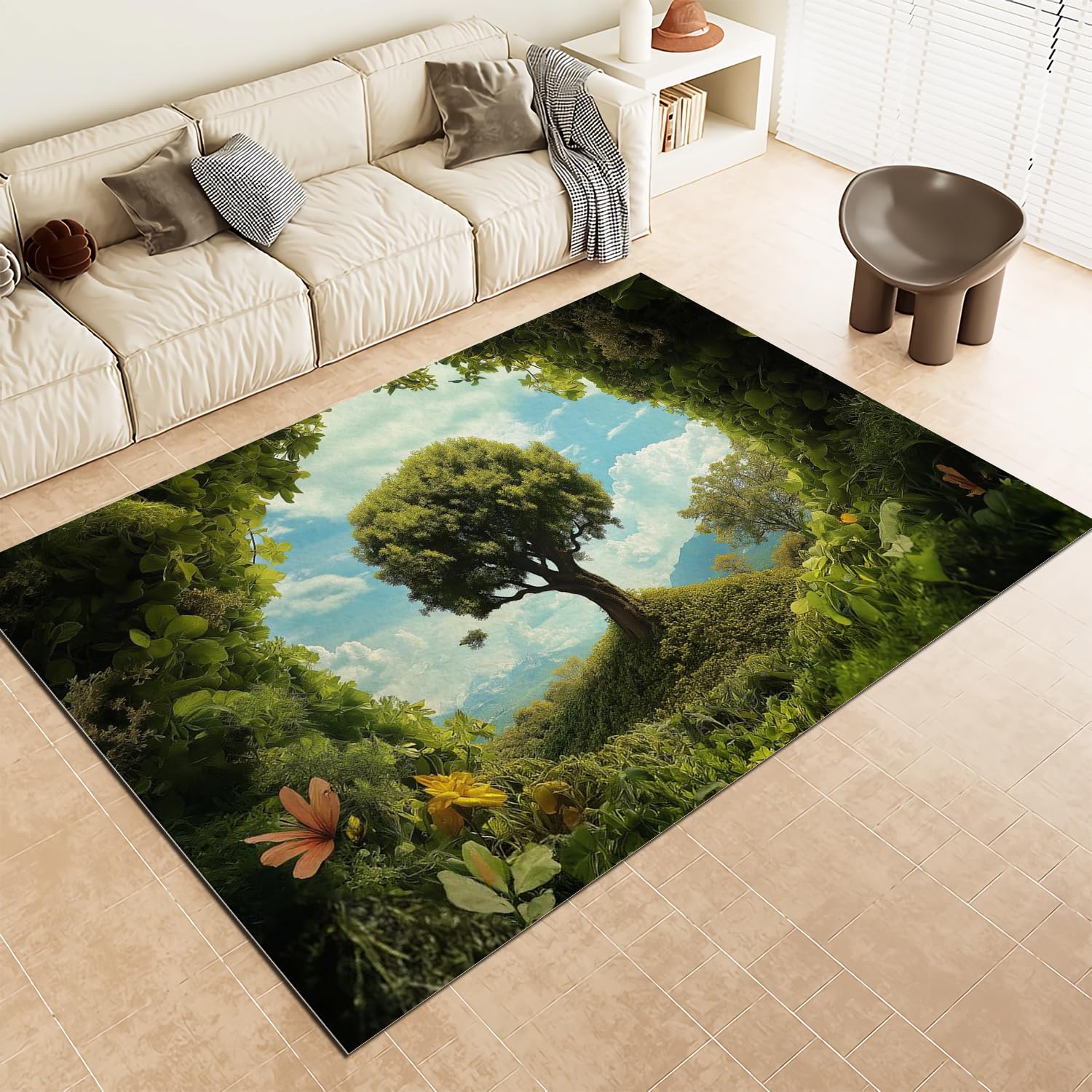 Tapis trou d'arbre nature 140x200cm antidérapant lavable pour salon