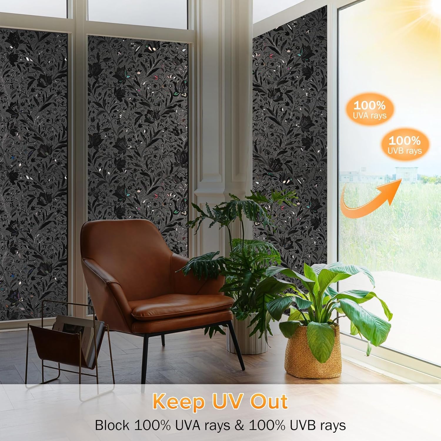 rabbitgoo Total Blackout Window Film, Sun Light Blocking Removable Privacy Window Cover, Stained Glass Window Decals, Static Cling Window Sticker Vinyl Door Window Covering, Black, 23.6" x 118.1"