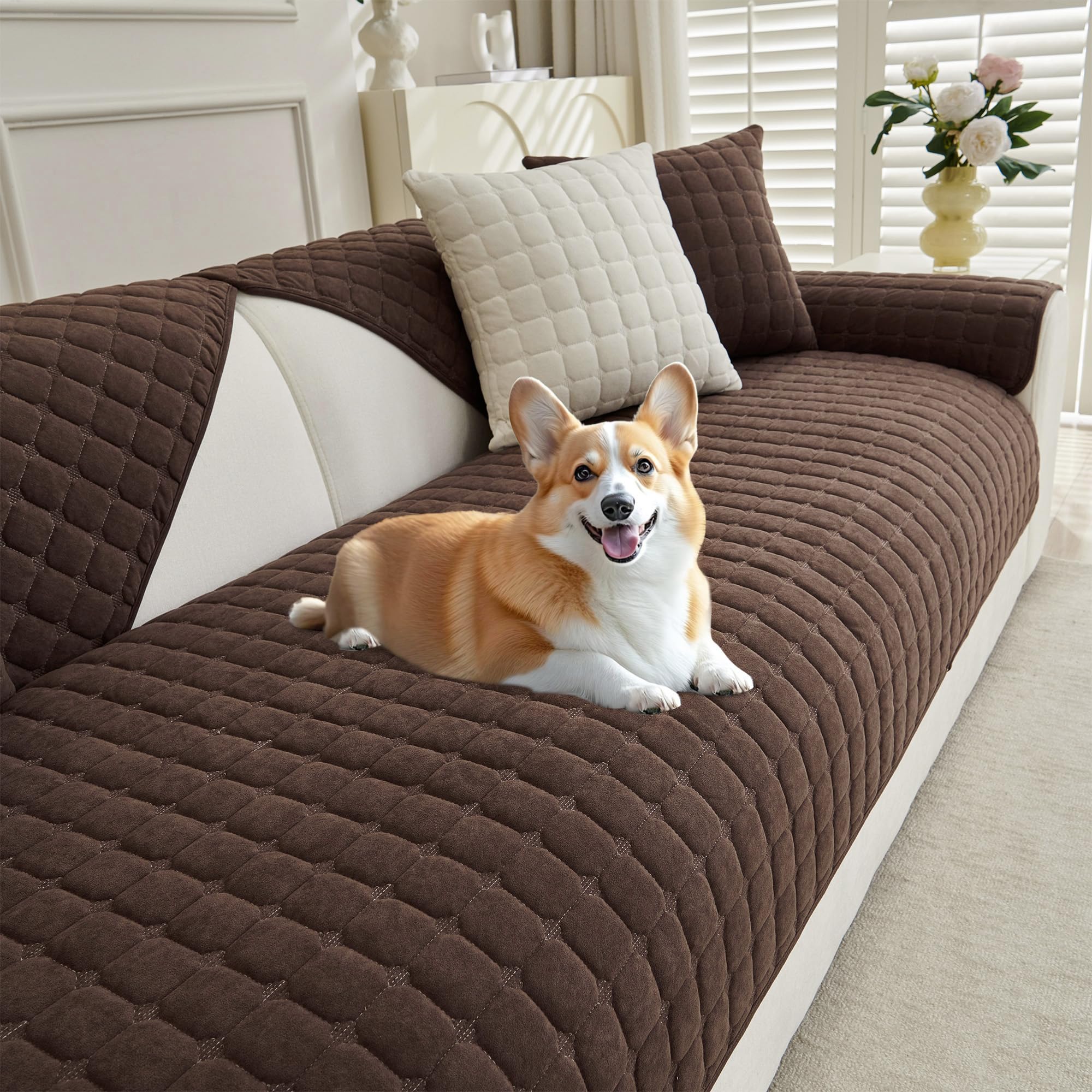 MYSKY HOME Sofa Schutzdecke Sofa Überzug 3 Sitzer - Sofabezug Kratzschutz Sofa Katze, Sofaüberwurf Sofaschoner Sitzfläche Couch Topper Sofaüberwürfe, 88 x 180cm，Schokolade