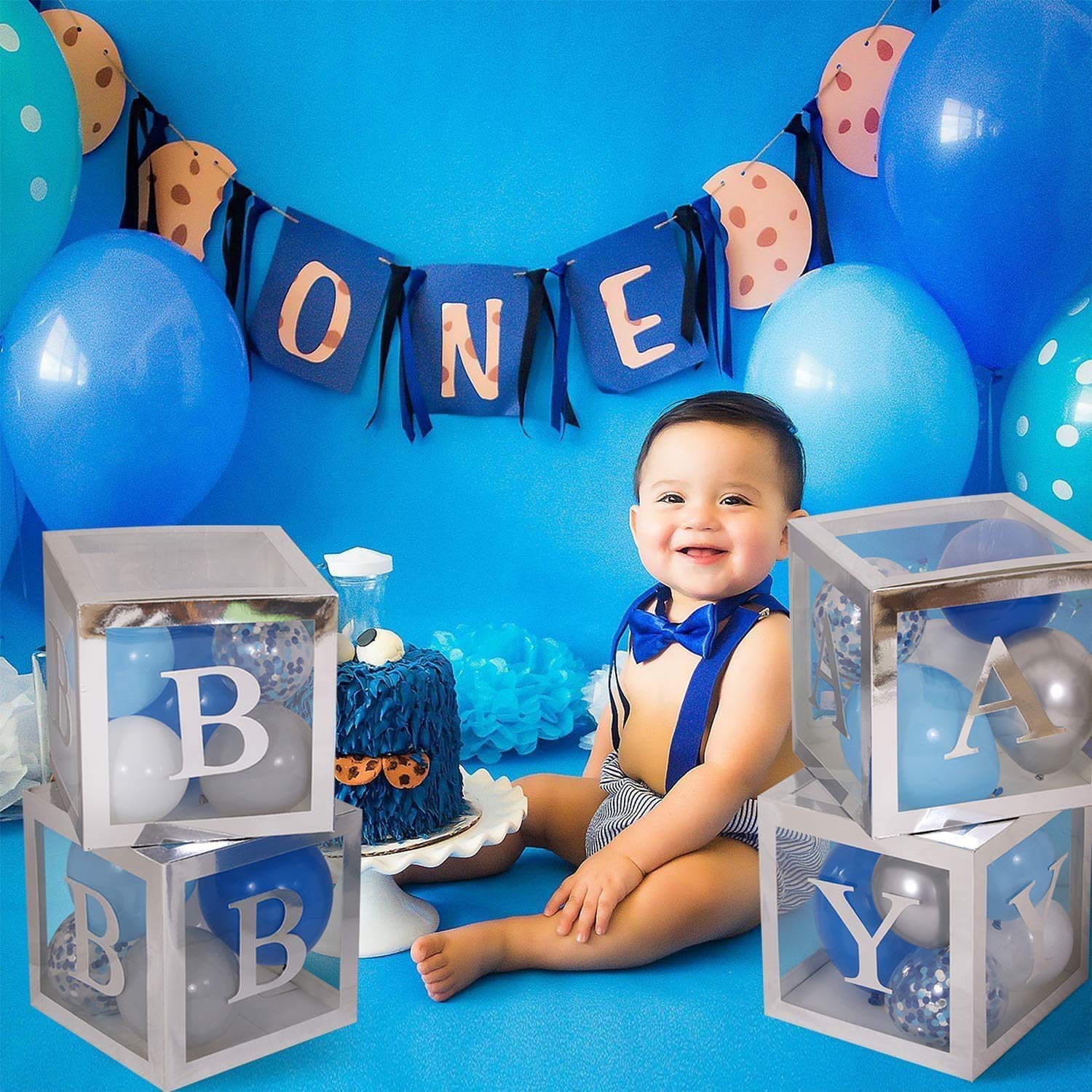 Baby Shower Decorations Silver Transparent Balloons Decor Baby Box Baby Blocks Decorations for