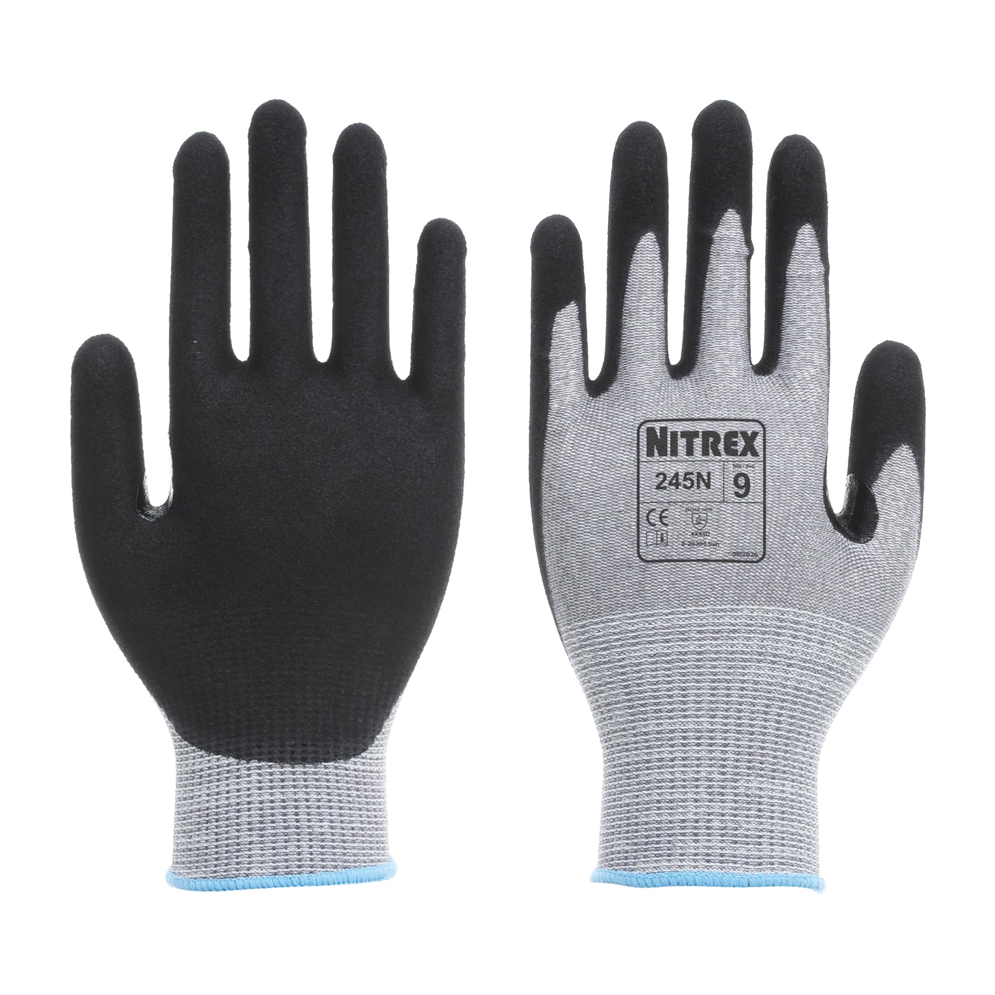 Nitrex 245N Arbeits- und Sicherheitshandschuhe, Beutel mit 10 Paar, Größe 9 – Schnittfeste Handschuhe der Schutzklasse D mit sandfarbener Nitrilbeschichtung auf der Handfläche