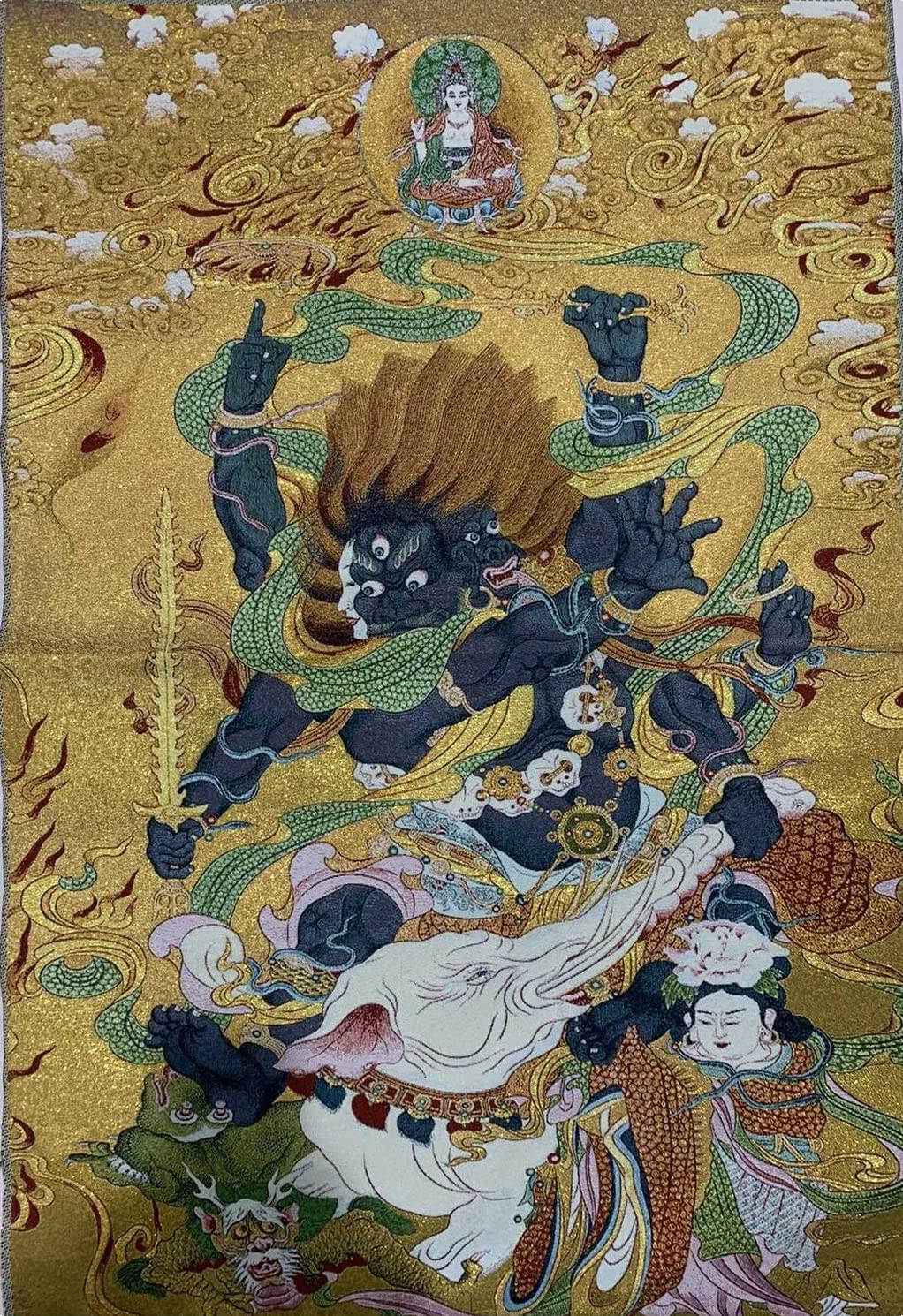 Thangka Silk Embroidey Tibetan Buddhism Tapestry Mahakala Bodhisattva Fengshui Wall Art for Home Decor Meditation