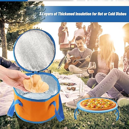 Miniatura 6 de Paquete de 2 portadores redondos para tartas, con tapa y asa, cazuela aislada para alimentos calientes o fríos, cazuela térmica aislada para