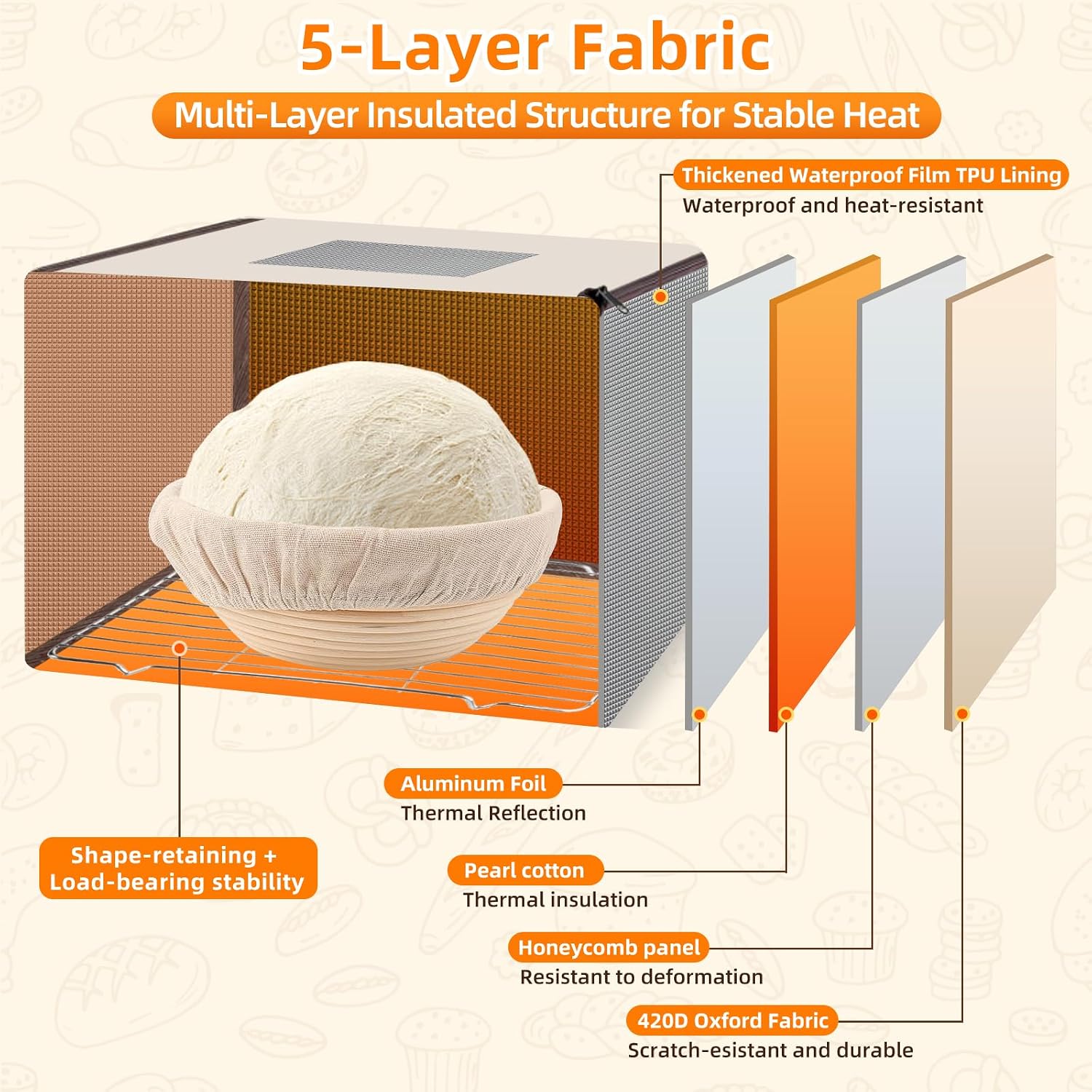 Foldable Bread Proofing Box with 50–113℉ Temperature Control & 12H Timer, Bread Proofer Warming Box with Metal Rack, for Sourdough, Pizza, and Yogurt