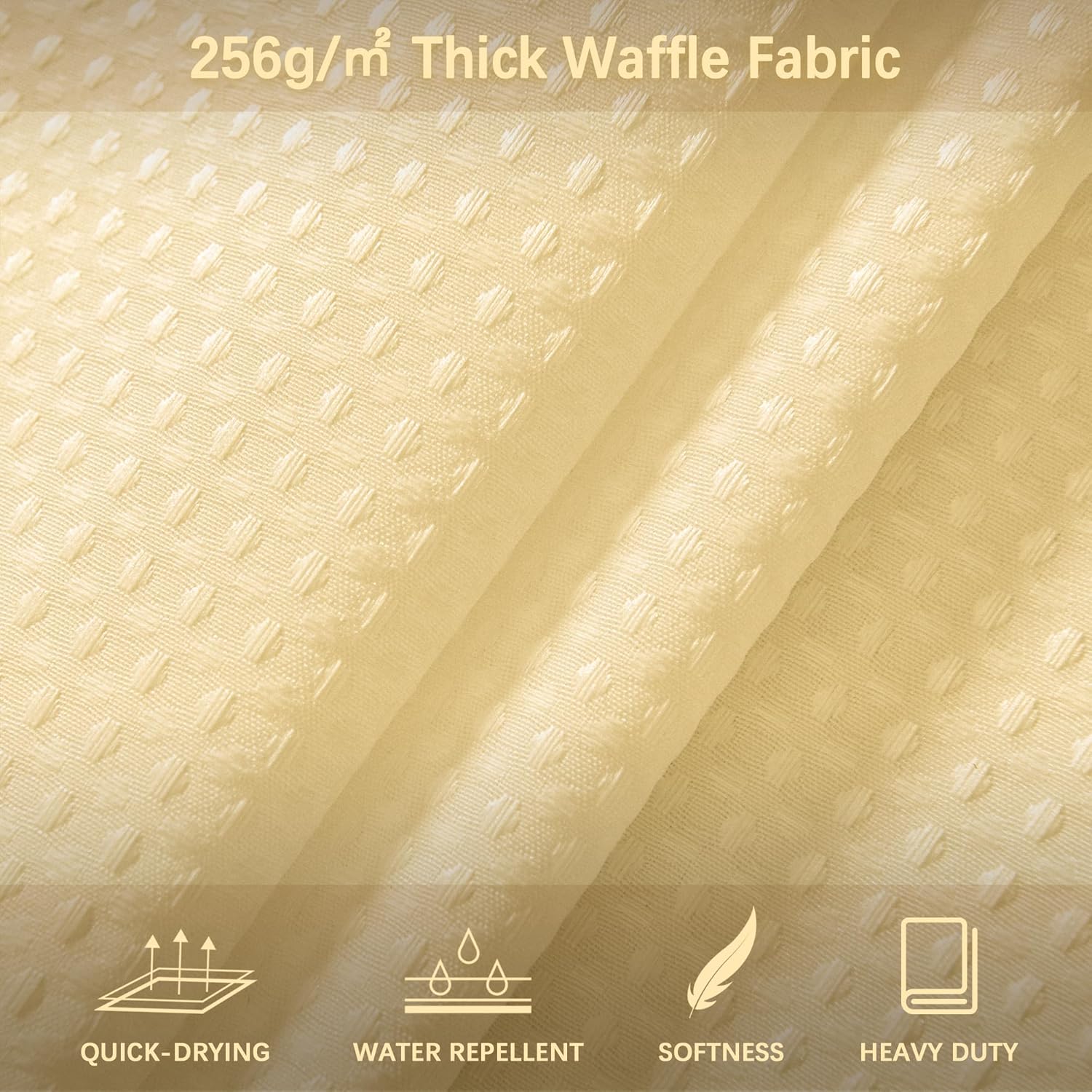 Extra Long Shower Curtains 96 inch Beige Waffle Shower Curtain for Bathroom, Heavy Duty 256GSM Modern Shower Curtain, Machine Washable,Water Resistant with 12 Metal Hooks, 72Wx96H