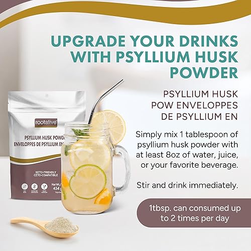 Miniatura 7 de Polvo de cáscara de psyllium, suplemento de fibra natural para apoyo digestivo, polvo de superalimento sin azúcar con fibra soluble e insoluble,