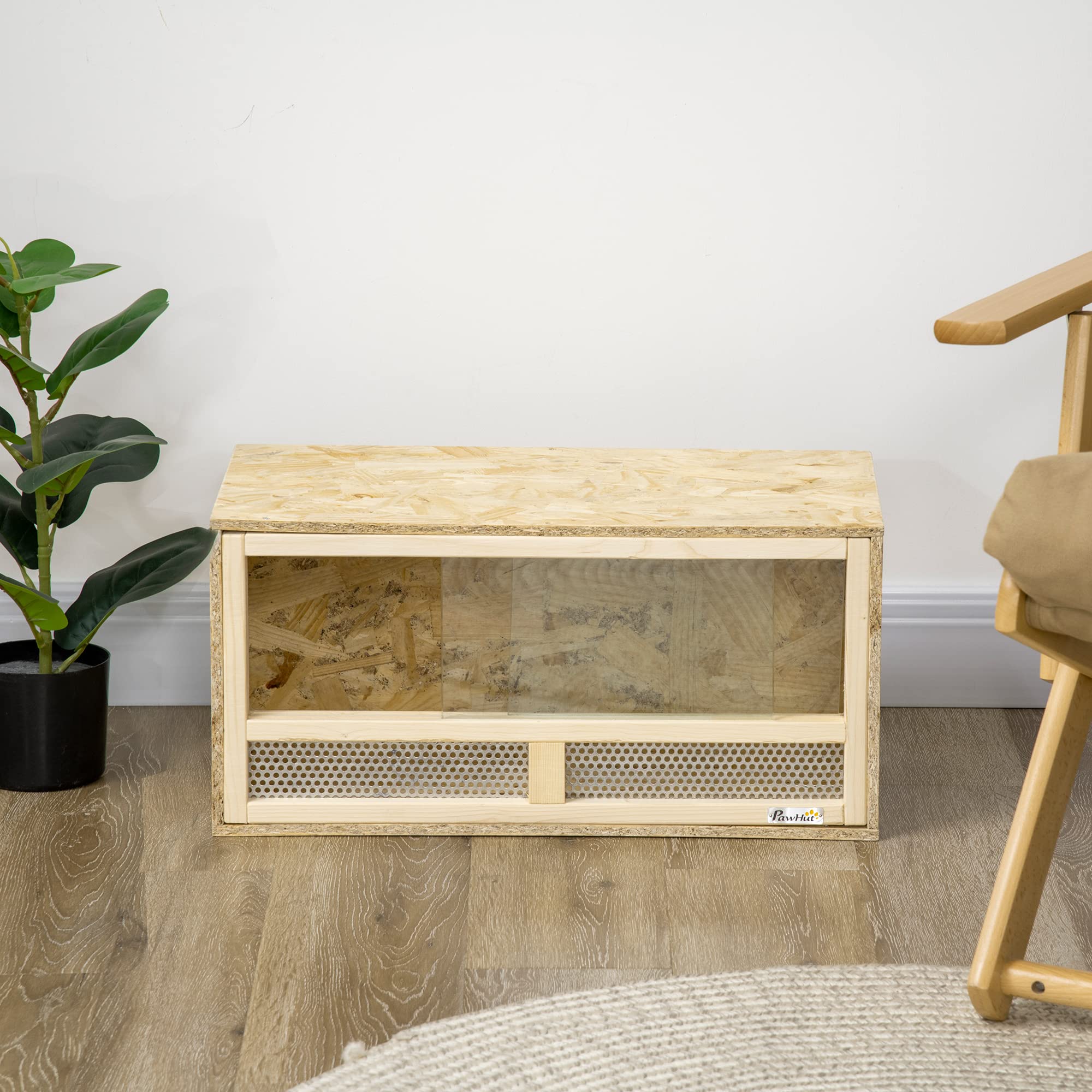 PawHut Terrario per Rettili in Legno, Teca per Rettili con Porte in Vetro Scorrevoli e Pannelli in Rete, Rettilario Multiuso, 60x29.5x29.5 cm, per Lucertole, Camaleonte, Serpente