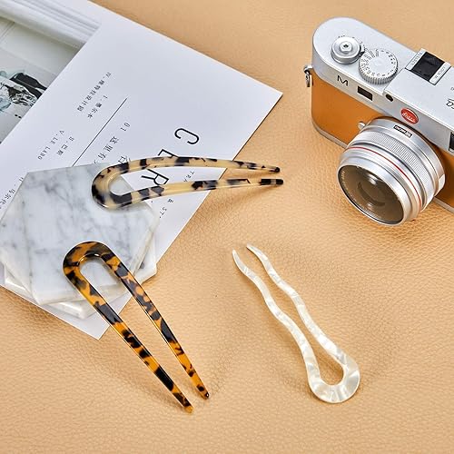 Miniatura 4 de 6 horquillas para el pelo de tortuga francesa, con forma de U, grandes y onduladas, chignon, de acetato de celulosa, con 2 puntas, accesorios de