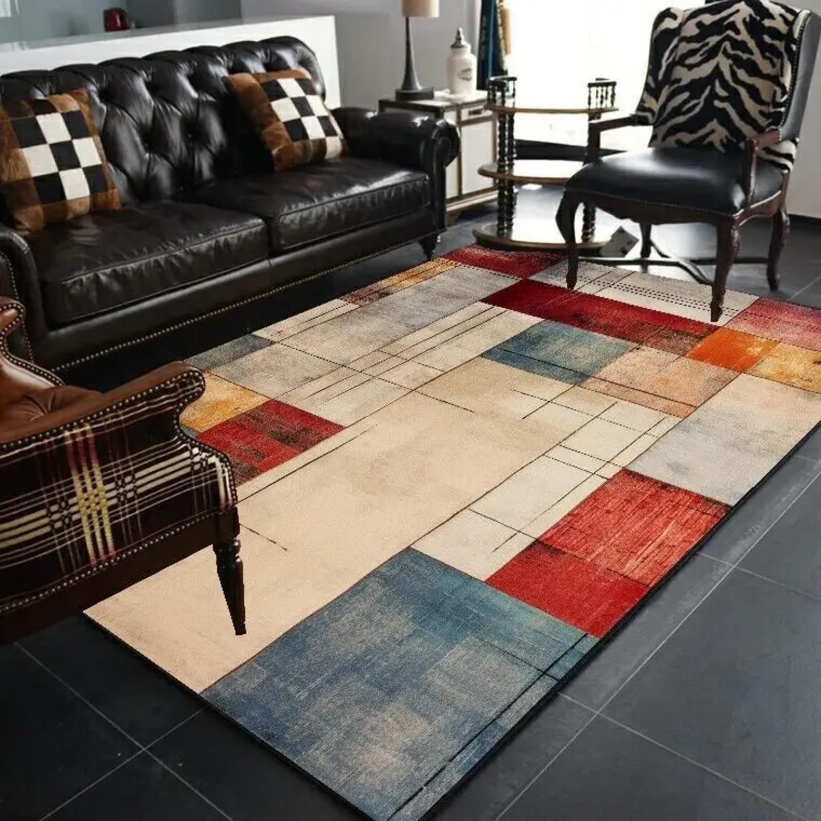 Tapis abstrait géométrique lavable pour éliminer les taches tenaces du salon