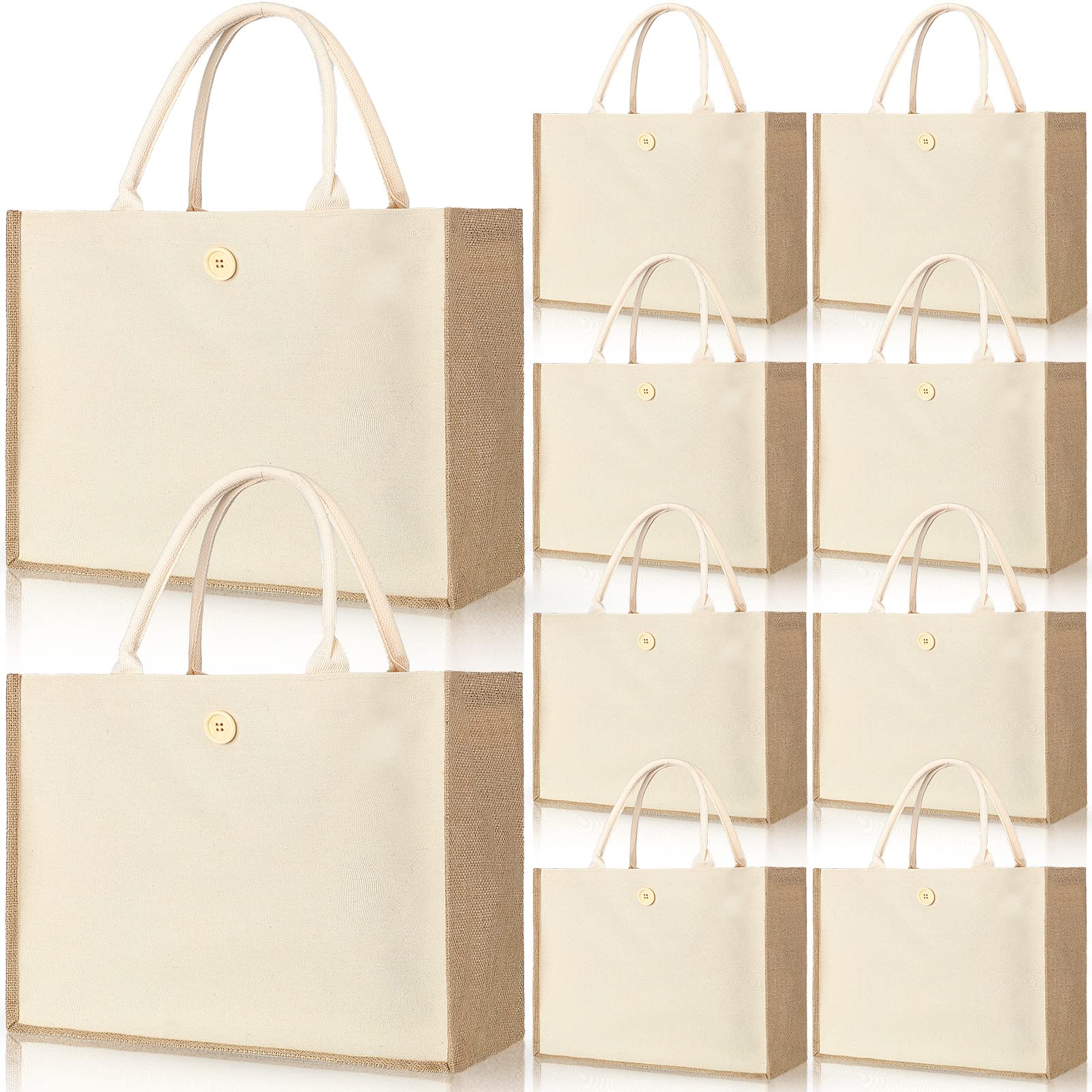 Boao 10 Pack Burlap Tote Bag Set, Reusable Blank Jute Burlap Grocery Bag with Handle for Bridesmaid Gift Shopping DIY Wedding Bride Party, 16.5 x 13 x 7.1 Inch