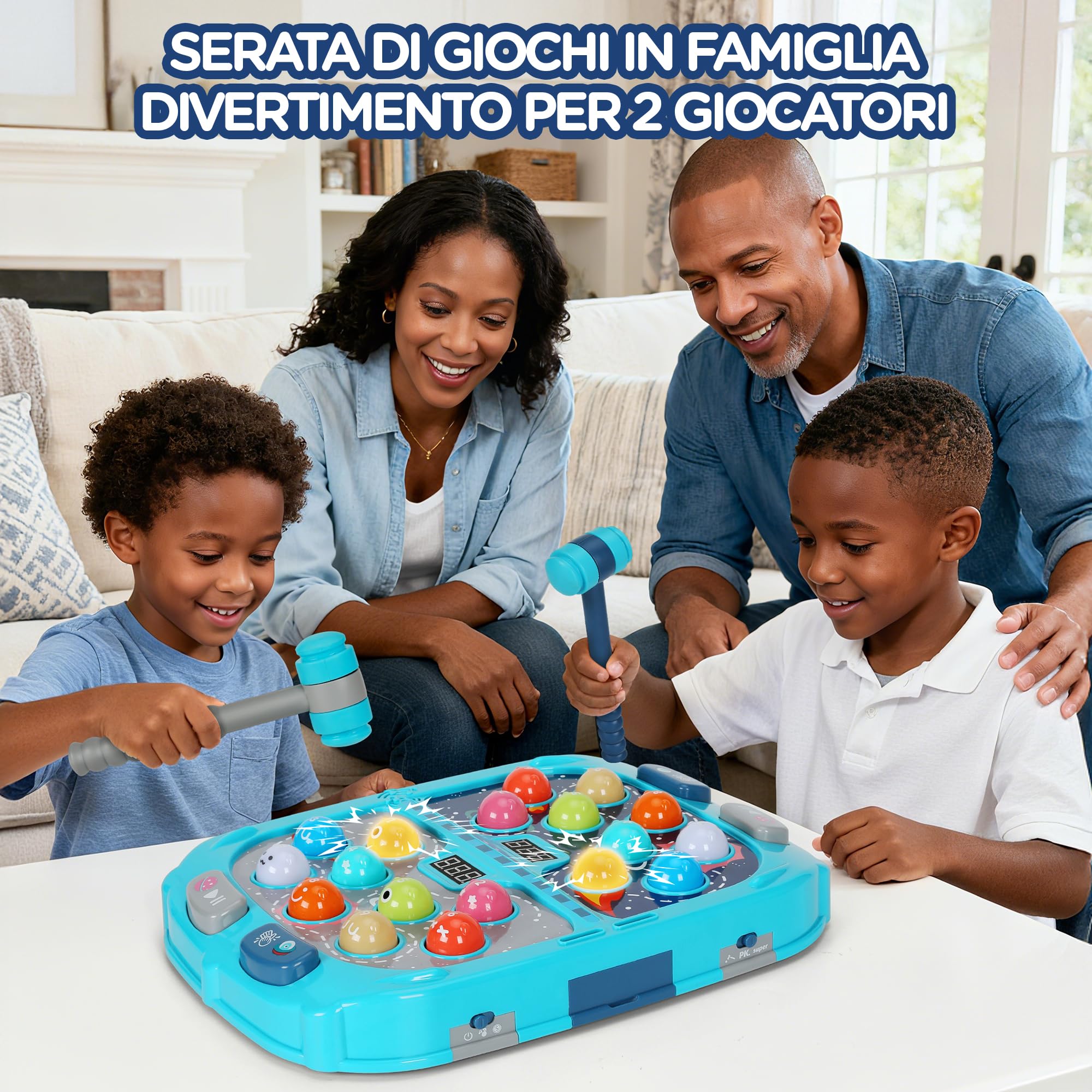 Whack-a-Mole Game for Kids, Gioco Acchiappa la Talpa con 18 Bersagli Luminosi, 2 Martelli, 3 modalità di Gioco, 9 Livelli di velocità, Luci e Suoni, Gioco Interattivo per Bambini dai 3 Anni
