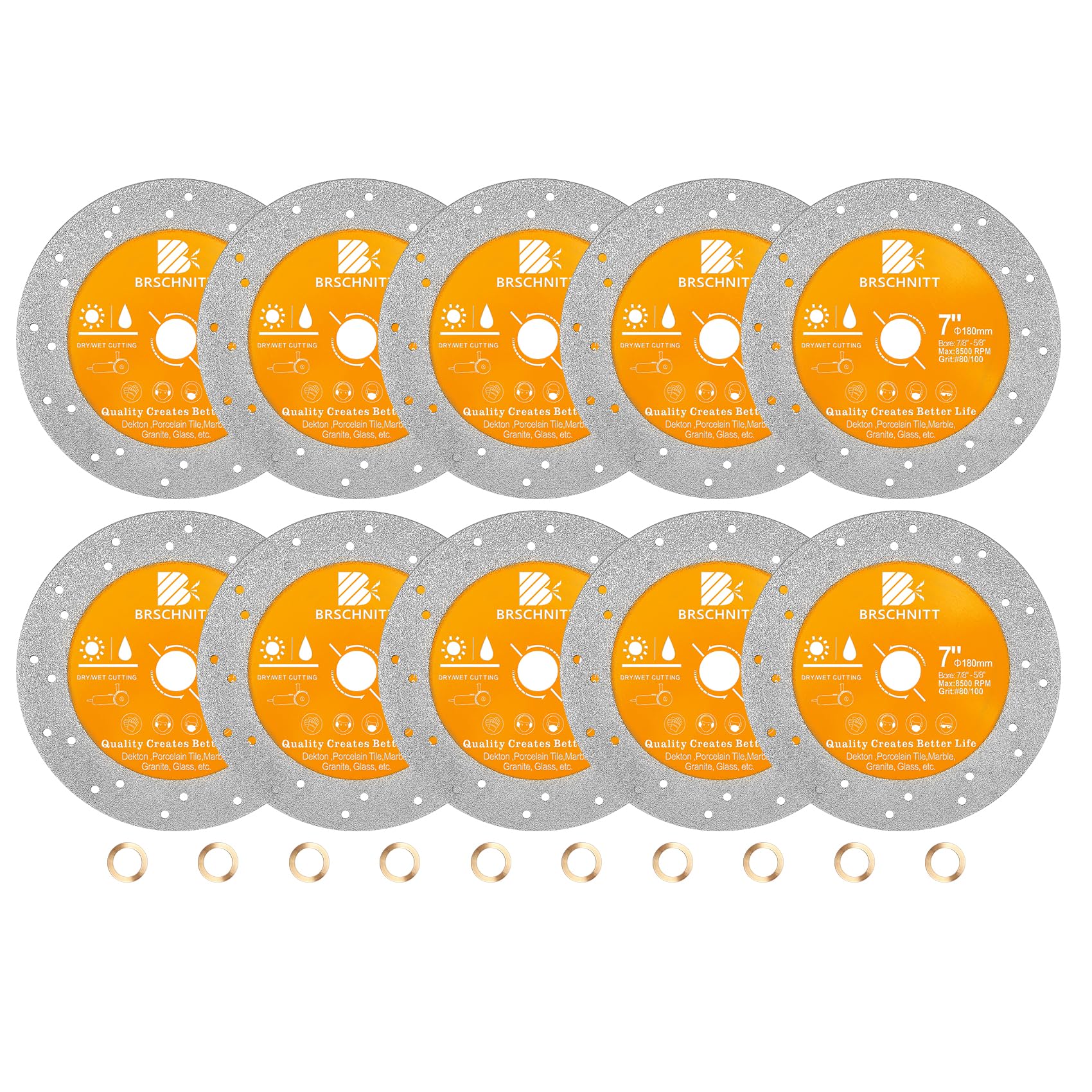 BRSCHNITT Rock Slab Grinding Disc - 7 inch(180MM) Glass Cutter Disc 10pcs), Granite Cutting Disc, Diamond Grinder Wheel for Rock Slab, Stone, Tile, Marble, Granite, Glass Diamond Cutting Discs