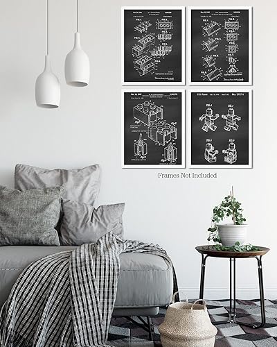 Miniatura 8 de Govivo Legos Patent - Un conjunto de cuatro patentes de Lego - Impresiones decorativas de pared con fondos gris oscuro - ilustraciones sin marco