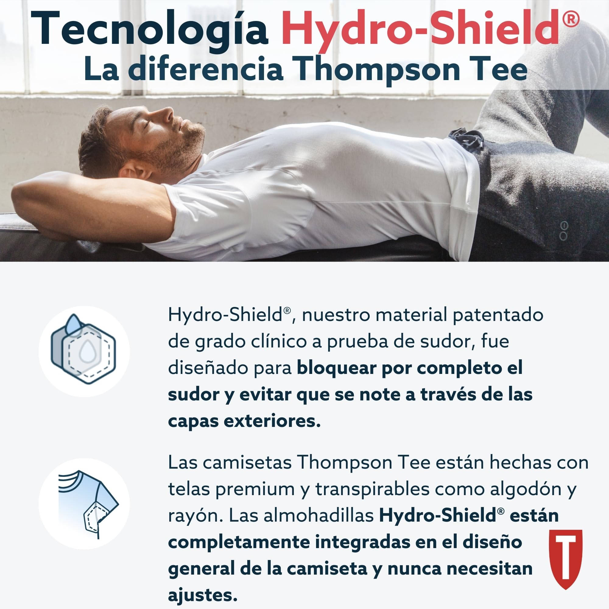 Thompson tee - Camiseta Interior antisudor con Refuerzo en Las Axilas - Corte Regular - Cuello en Pico