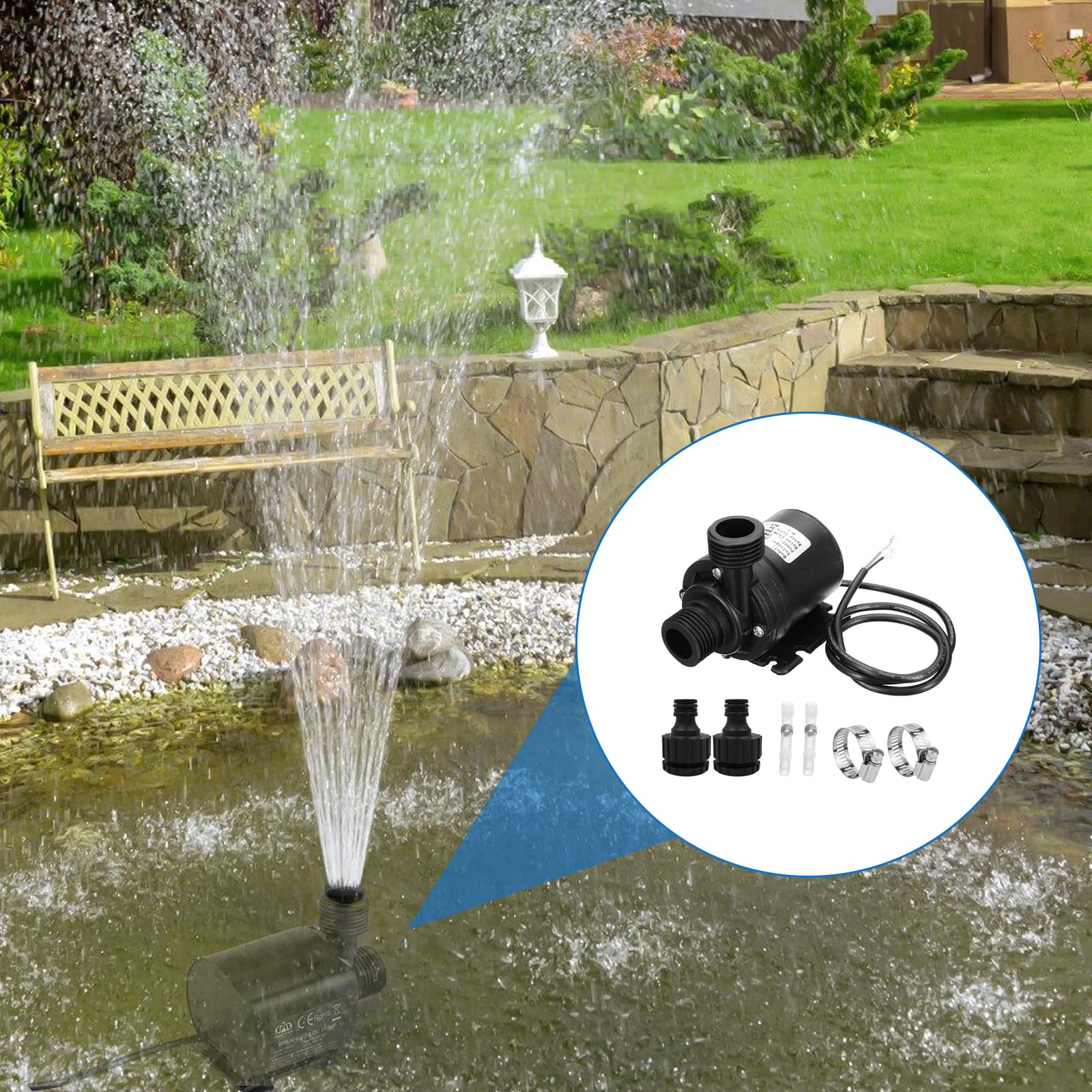 Pompa per acqua Leikurvo, DC 12 V, 800 l/h, 5 m, senza spazzole, mini pompa sommersa in ceramica, per fontane, acquari, stagni, fontane idroponiche, moderna e compatta, nera