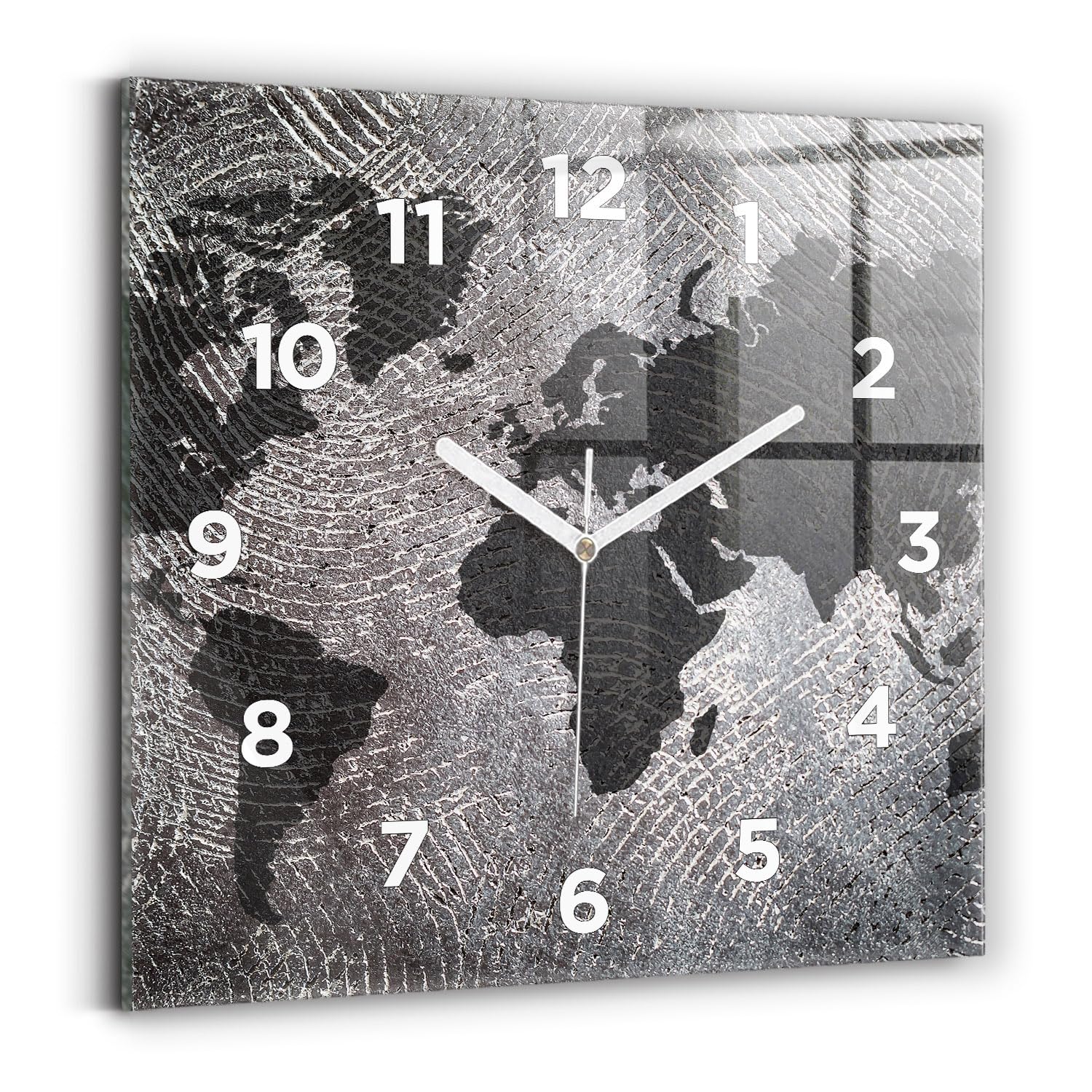 Horloge carrée moderne Wallfluent en béton 30x30 cm avec un affichage analogique