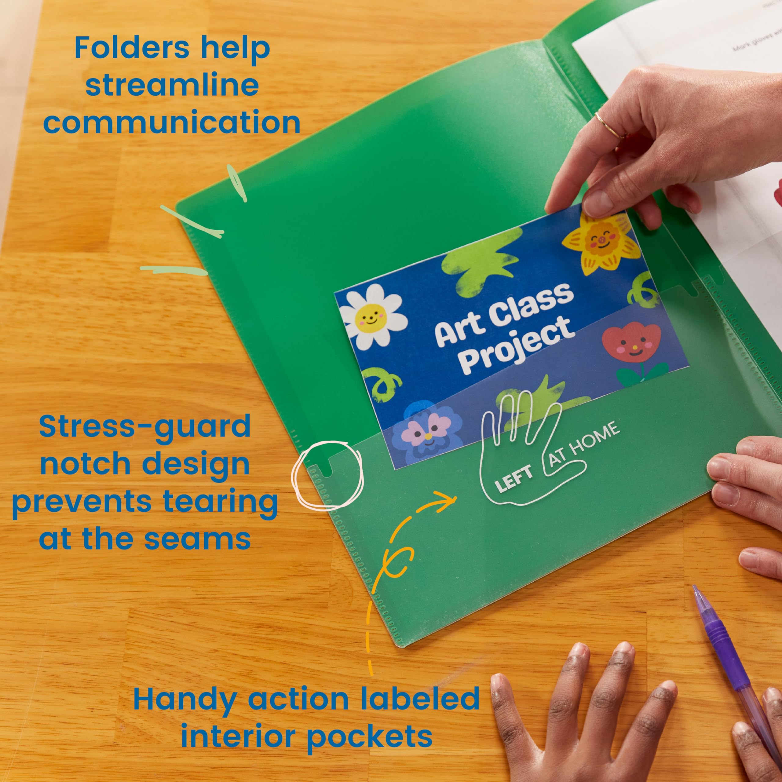 ECR4Kids MessageStor 2-Pocket Parent-Teacher Classroom Communication Folder, Flexible Plastic Folder with Pockets - Image 4