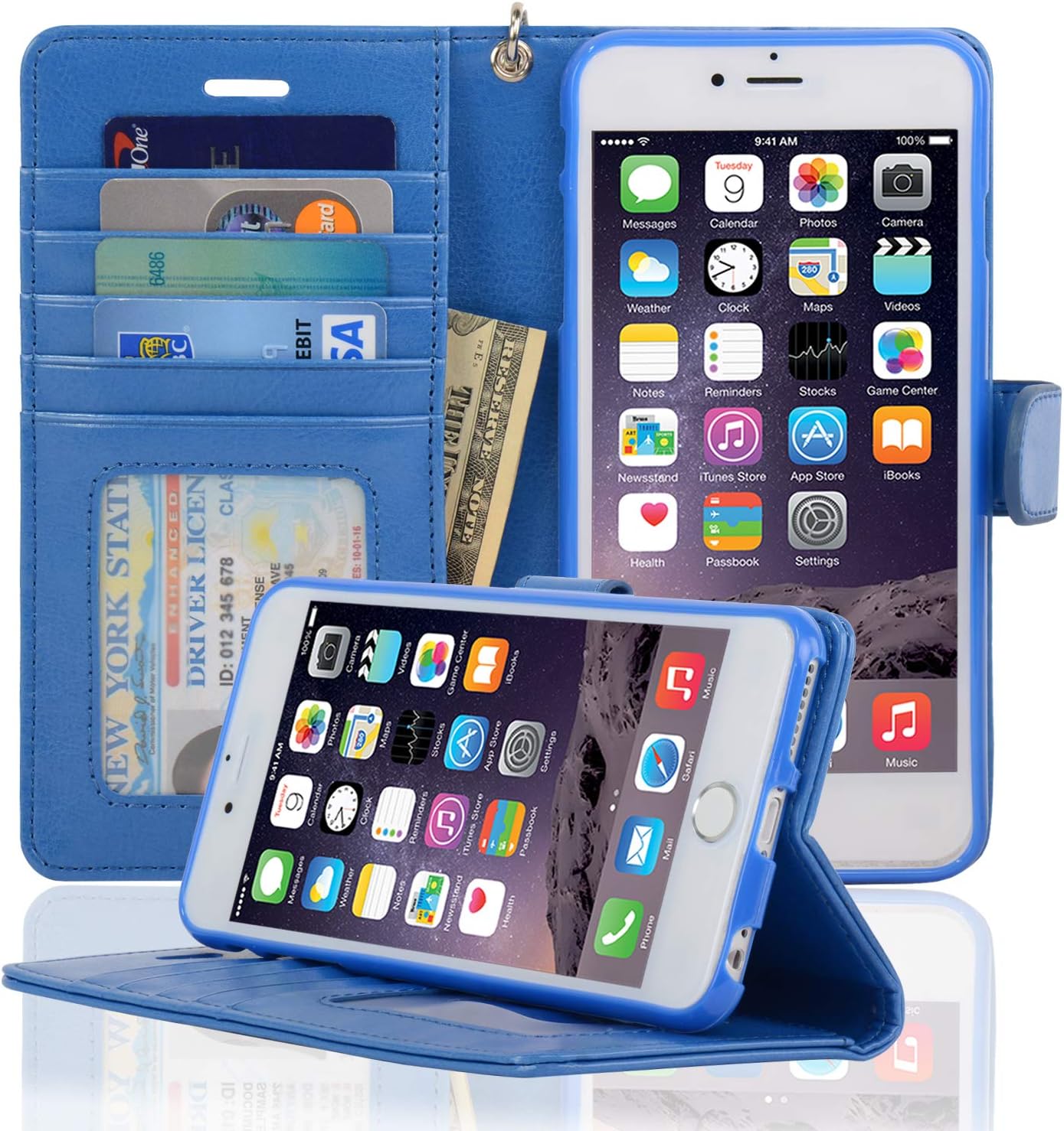 Navor Protective Flip Wallet Case for iPhone 6S Plus & iPhone 6 Plus [5.5 inch] - Hot Blue (IP6PHB)
