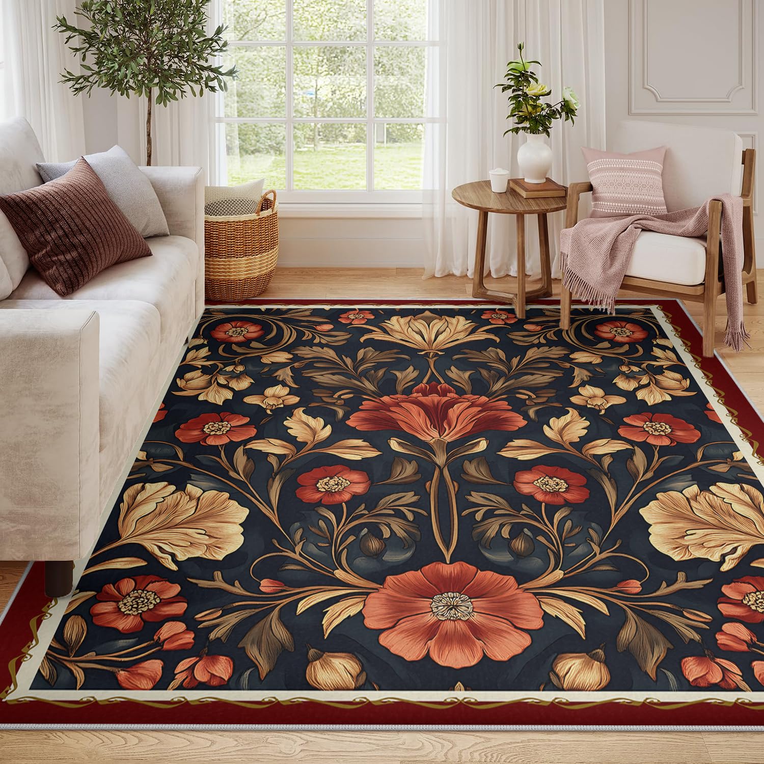 Tapis de luxe vintage 100x150cm au motif floral noir haut de gamme