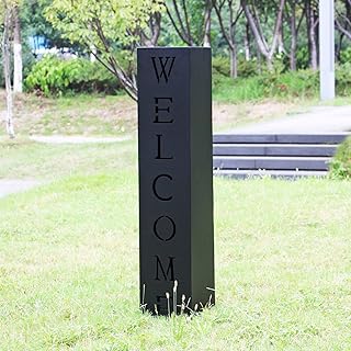 Columna Negro Decoración Antorcha Letrero Metal Entrada Casa Hogar Welcome