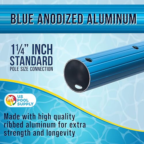 Miniatura 4 de U.S. Pool Supply Poste telescópico profesional de aluminio anodizado azul de 8 pies, ajustable de 2 piezas, escalón expandible  Conecta redes de